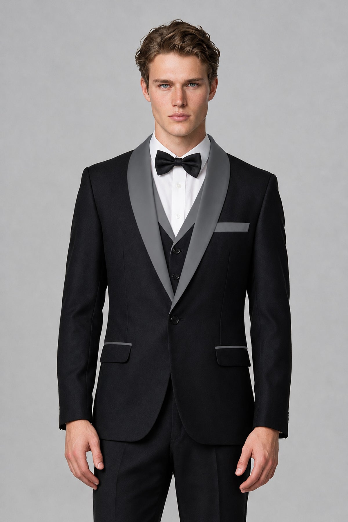 Bolodoo Men's Gray 3-Piece Shawl Lapel Tuxedo Suit - Gray - Gray_1
