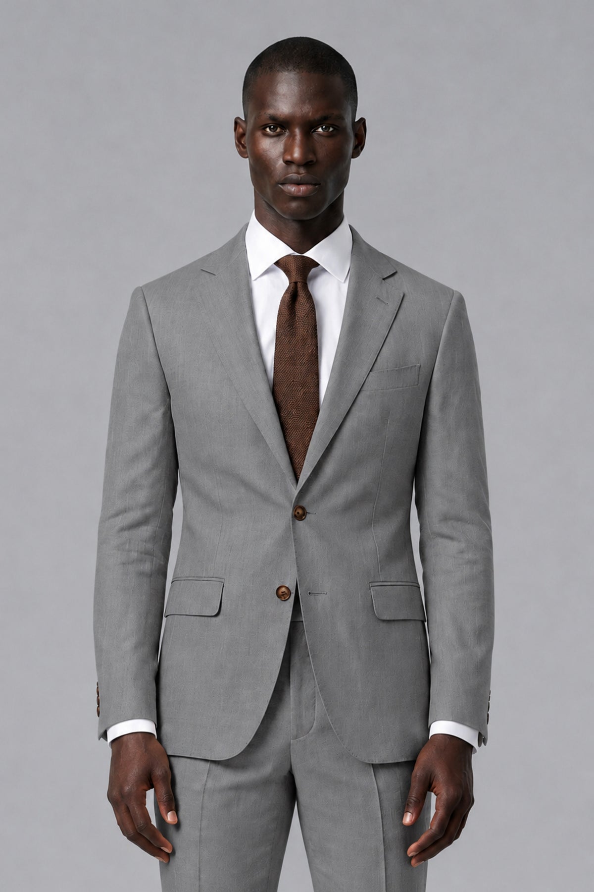 Men's Gray Two-Piece Notch Lapel Suit - Gray - Gray_1