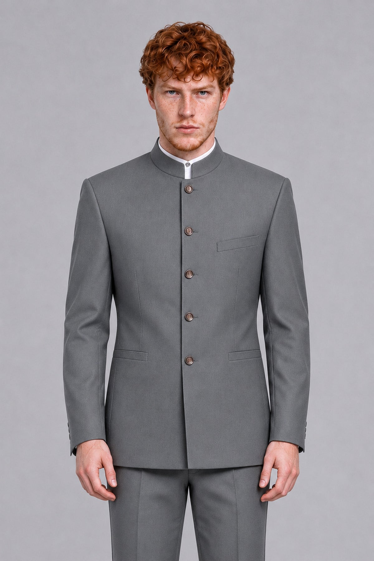 BOLODOO Men's Gray Mandarin Collar Two-Piece Suit - Gray - Gray_1