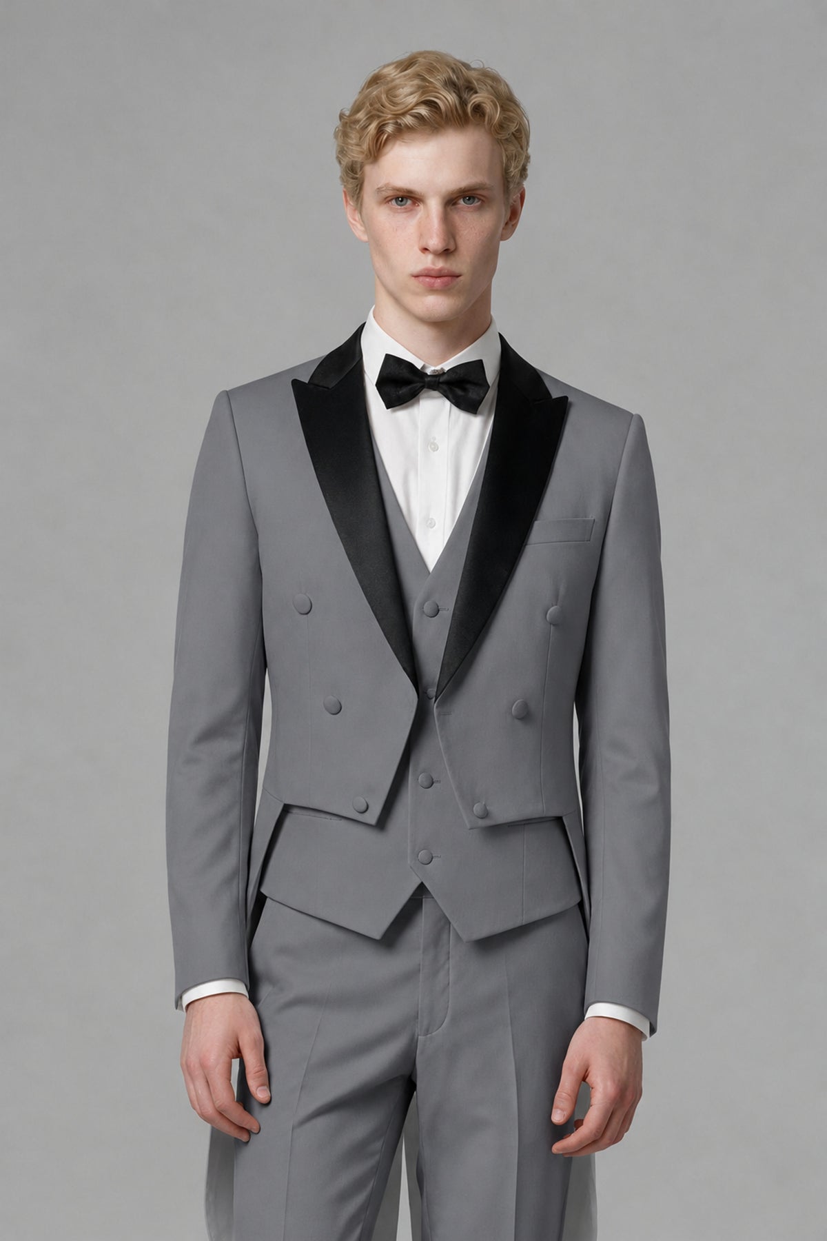 Bolodoo Men's Gray 3-Piece Tailcoat Tuxedo Suit with Vest & Trousers - Gray - Gray_1