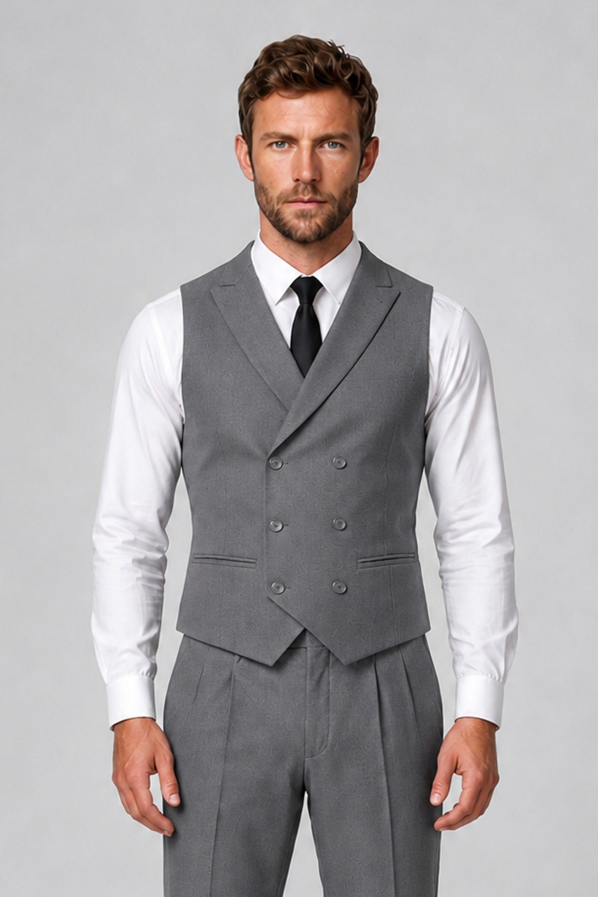 Bolodoo Men's Gray Double-Breasted Vest and Pants 2-Piece Suit - Gray - Gray_1