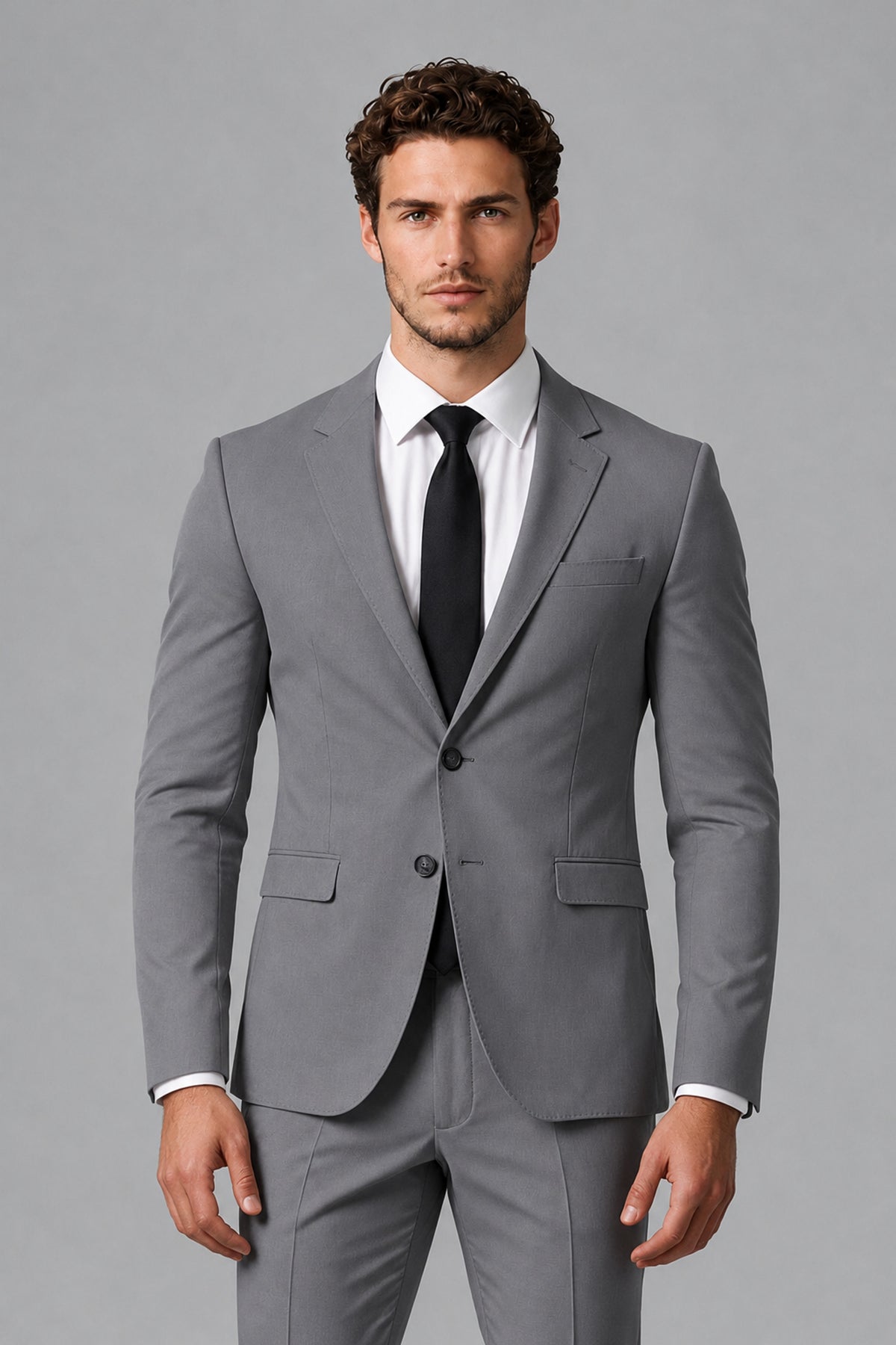 Bolodoo Men's Gray Two-Piece Suit with Notch-Lapel Jacket & Trousers - Gray - Gray_1