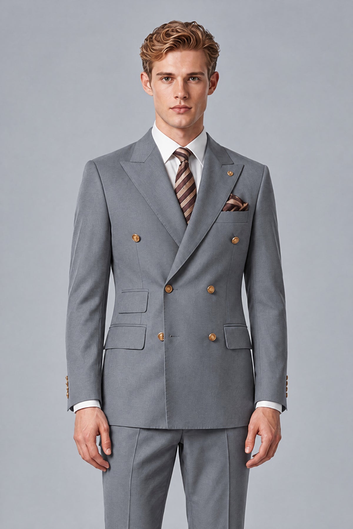 Bolodoo Men's Gray Double-Breasted 2-Piece Wedding Suit - Gray - Gray_1