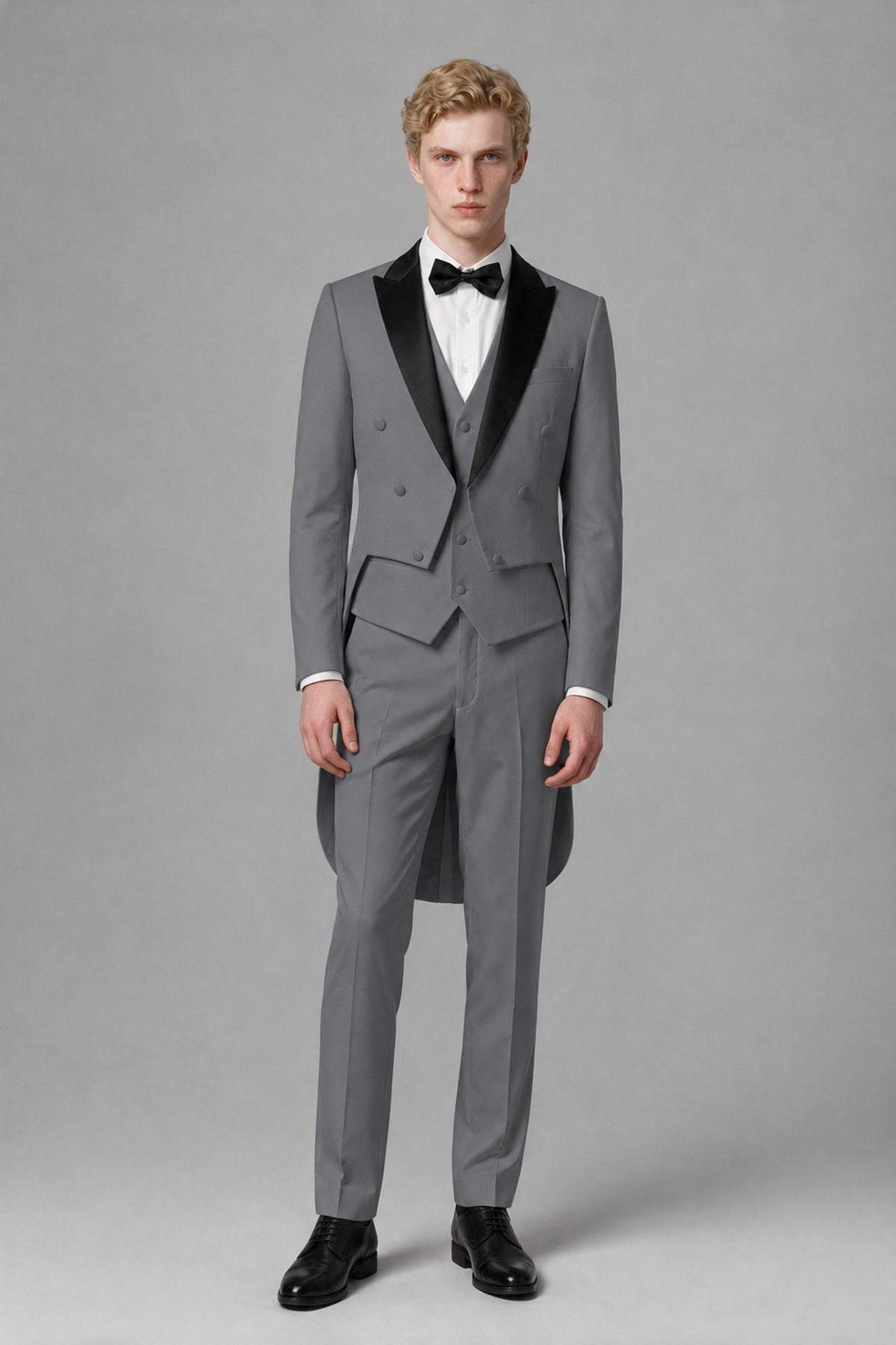 Bolodoo Men's Gray 3-Piece Tailcoat Tuxedo Suit with Vest & Trousers - Gray - Gray_2