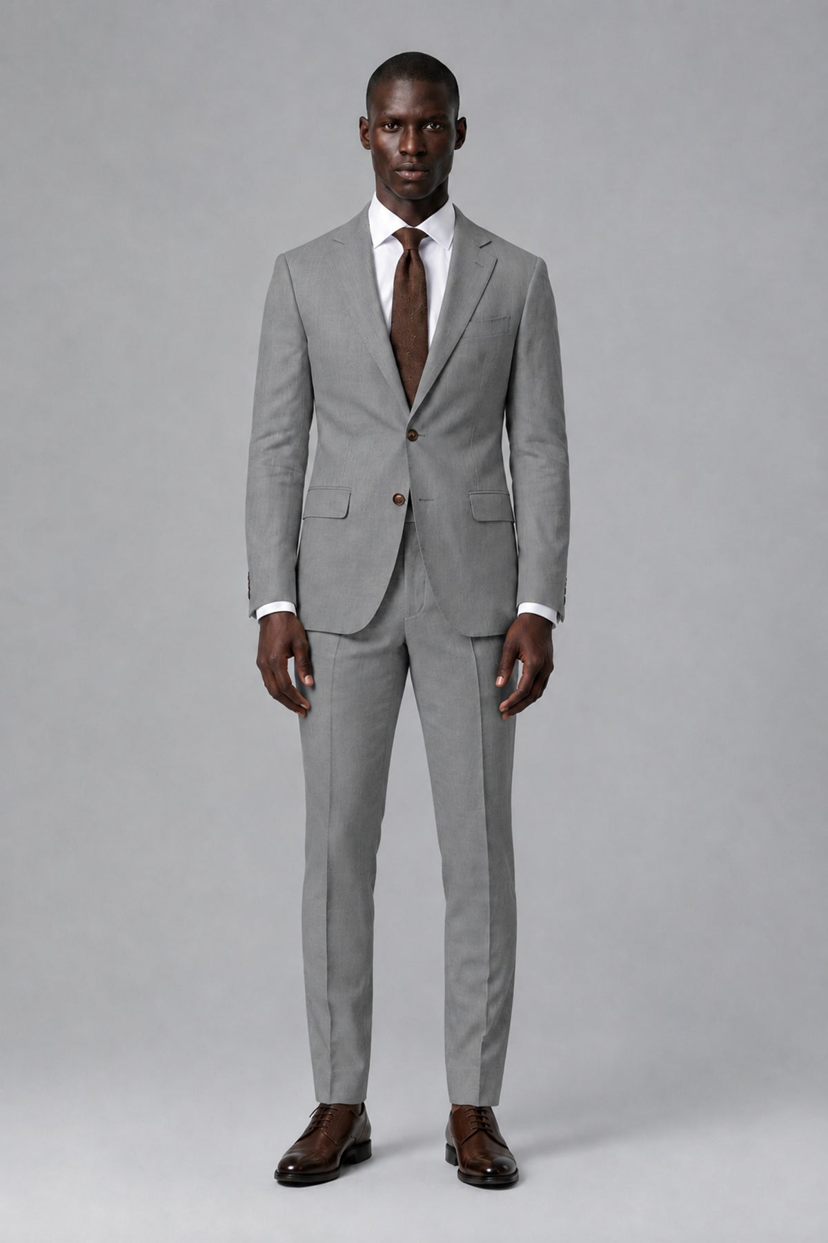 Men's Gray Two-Piece Notch Lapel Suit - Gray - Gray_2