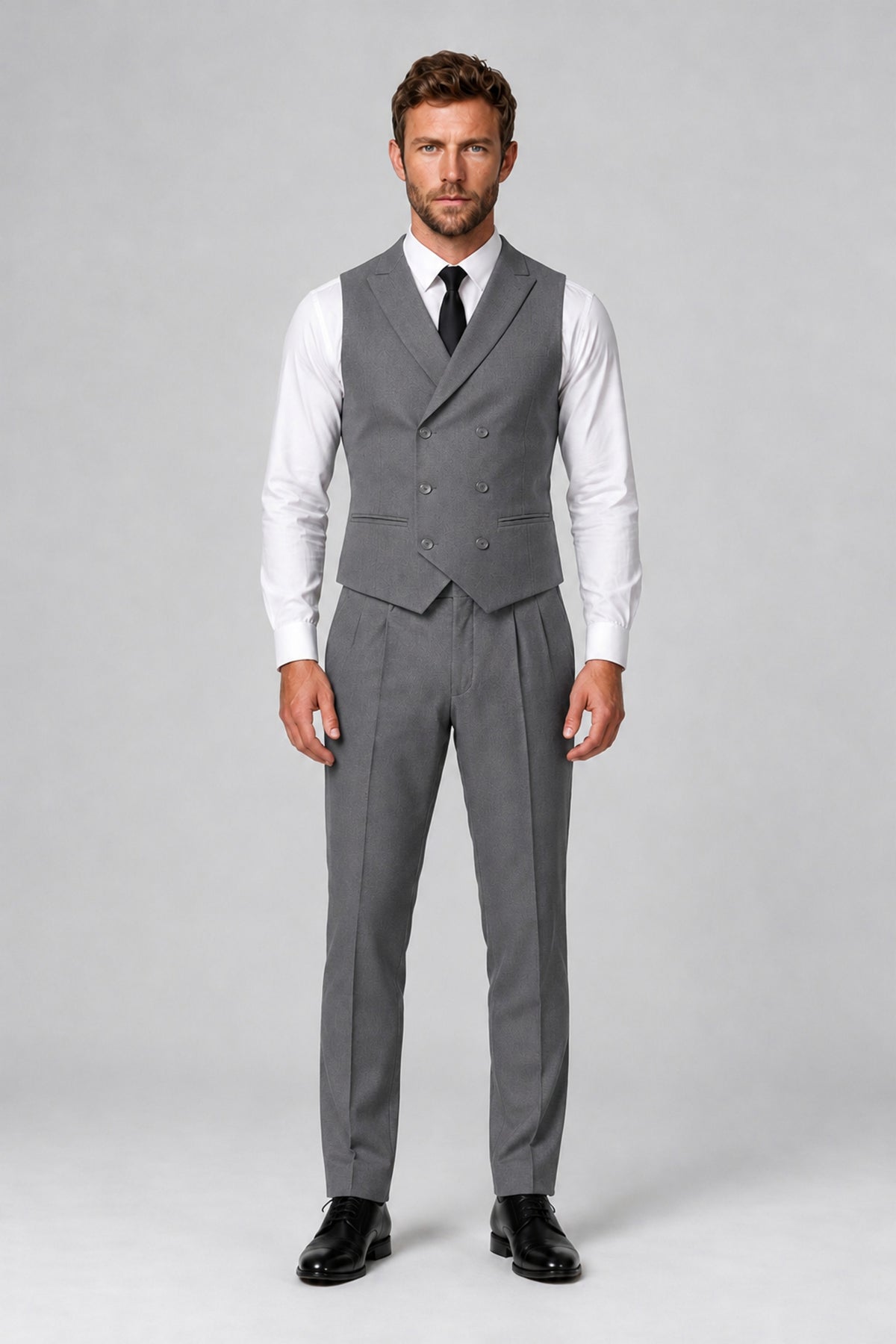 Bolodoo Men's Gray Double-Breasted Vest and Pants 2-Piece Suit - Gray - Gray_2