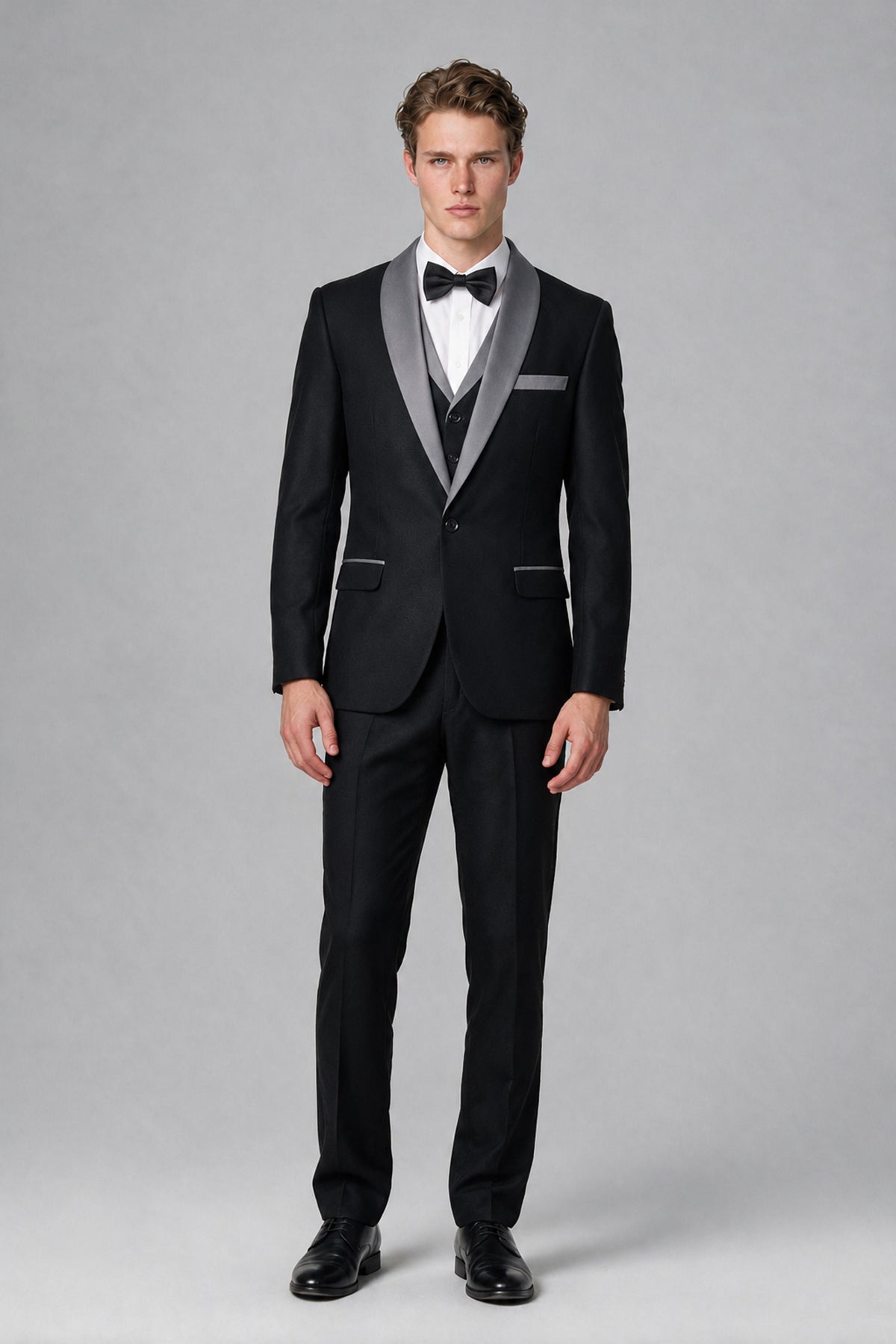 Bolodoo Men's Gray 3-Piece Shawl Lapel Tuxedo Suit - Gray - Gray_2