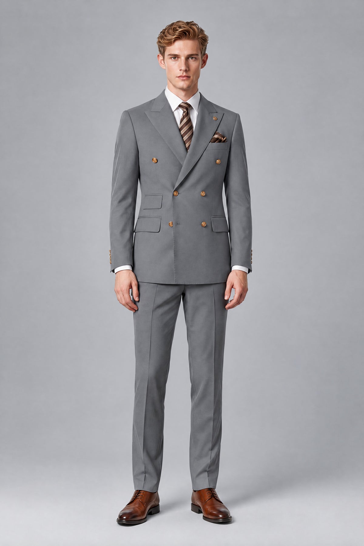 Bolodoo Men's Gray Double-Breasted 2-Piece Wedding Suit - Gray - Gray_2