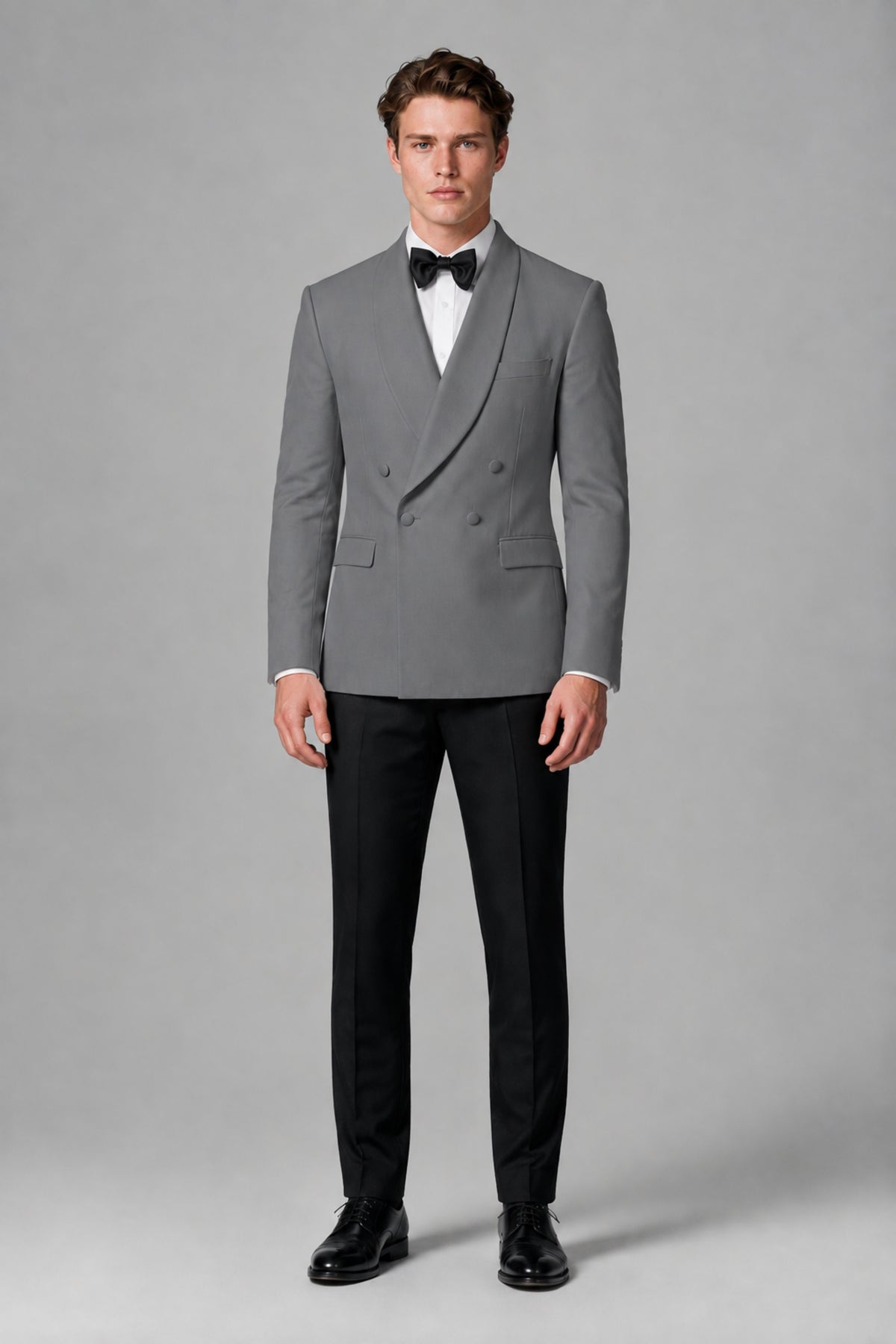 BOLODOO Men's Gray Double-Breasted Tuxedo Blazer – Shawl Lapel Formal Suit Jacket - Gray - Gray_2