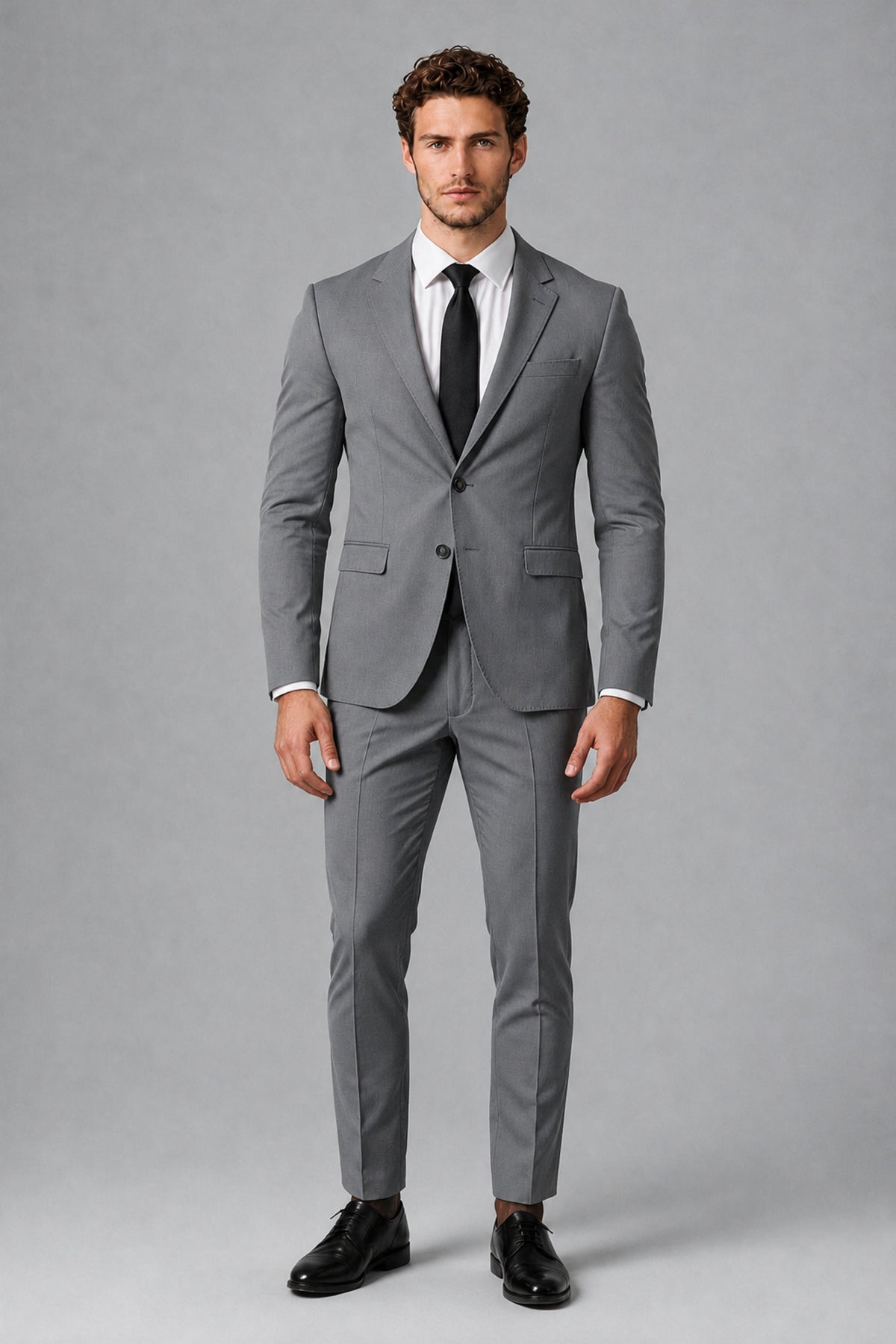 Bolodoo Men's Gray Two-Piece Suit with Notch-Lapel Jacket & Trousers - Gray - Gray_2