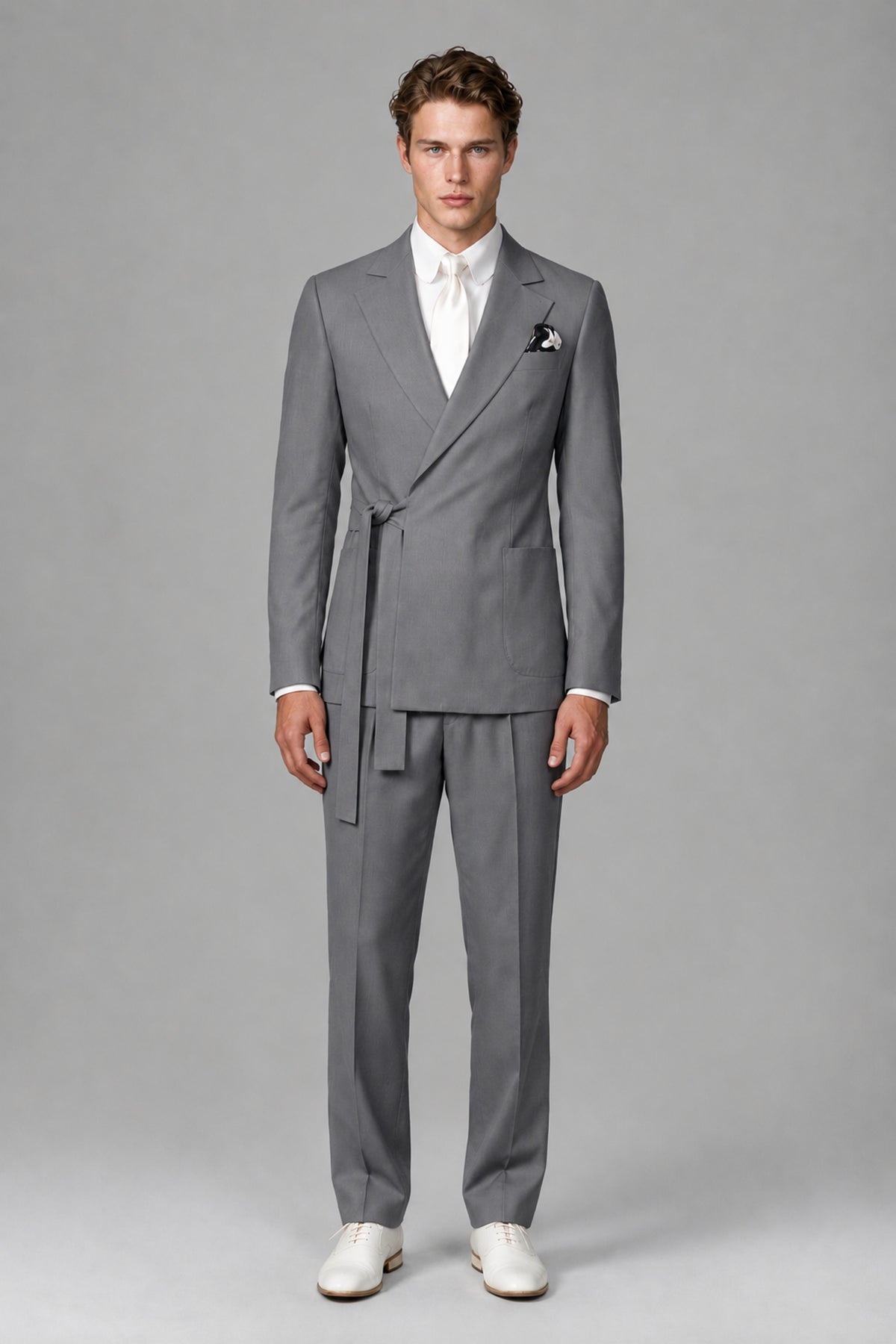 Bolodoo Men's Gray Wrap Tie-Waist Two-Piece Suit – Jacket & Trousers - Gray - Gray_2
