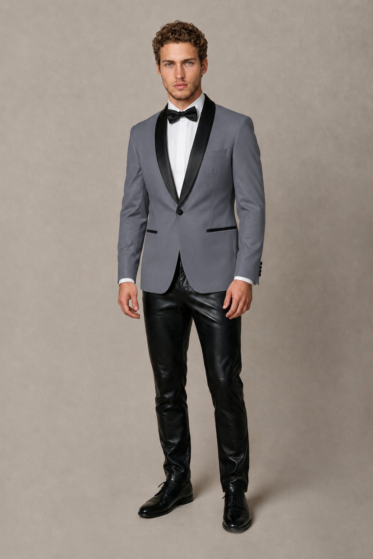 BOLODOO Men's Gray Tuxedo Blazer | Black Shawl Lapel Single-Breasted Formal Jacket - Gray