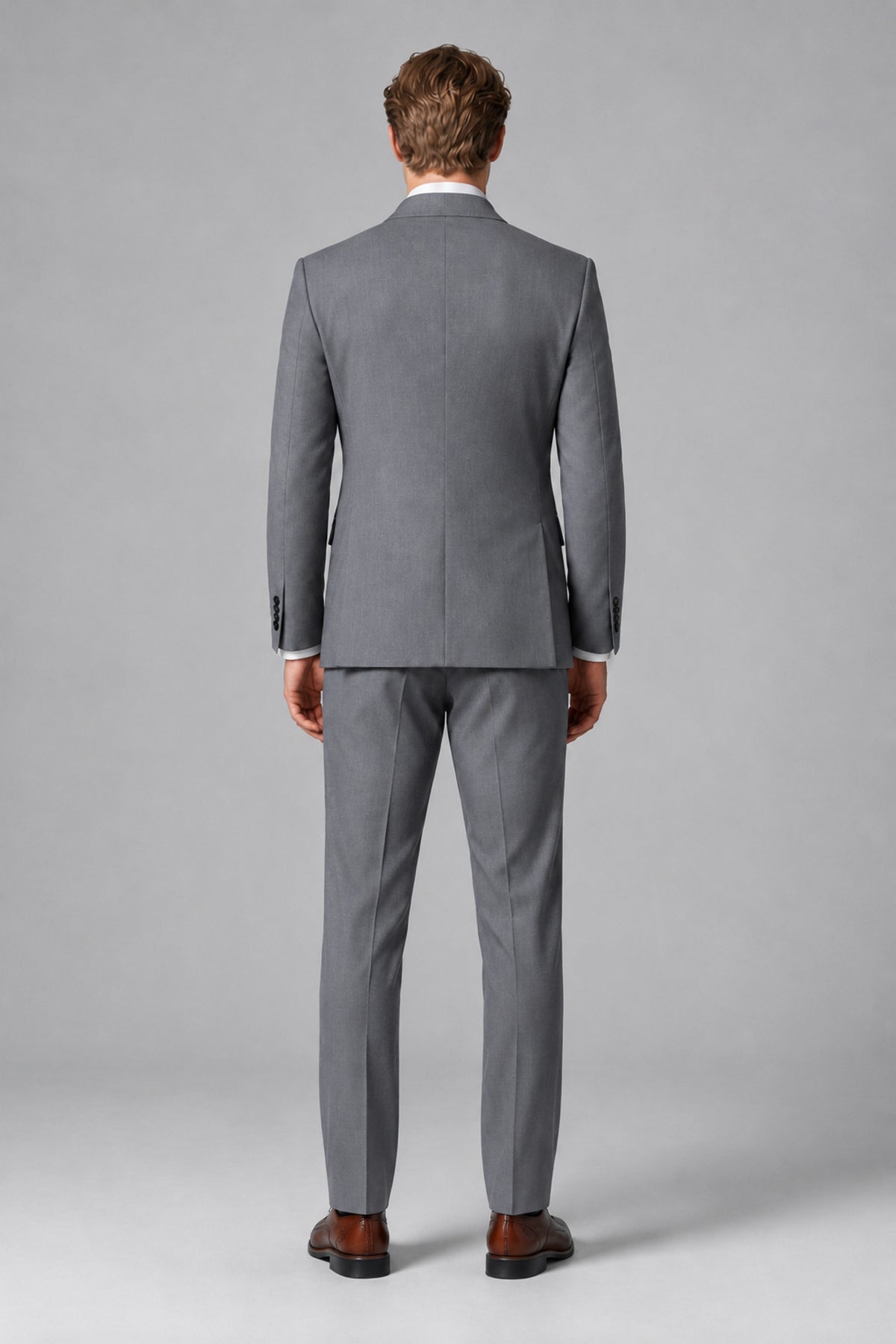 Bolodoo Men's Gray Double-Breasted Two-Piece Suit with Peak Lapels - Gray - Gray_3