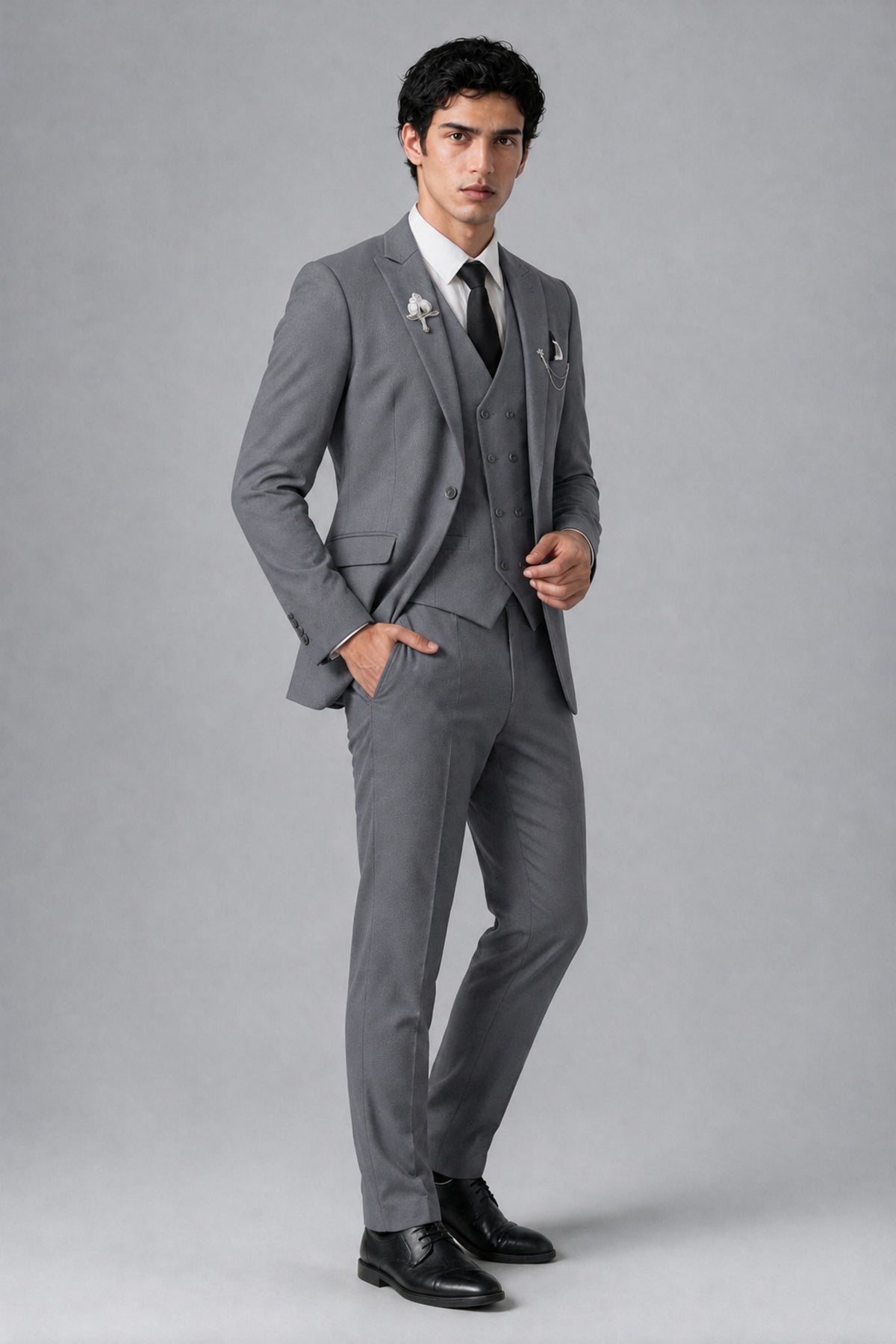 Bolodoo Men's Gray 2-Piece Suit – Notch Lapel Jacket & Trousers - Gray - Gray_3