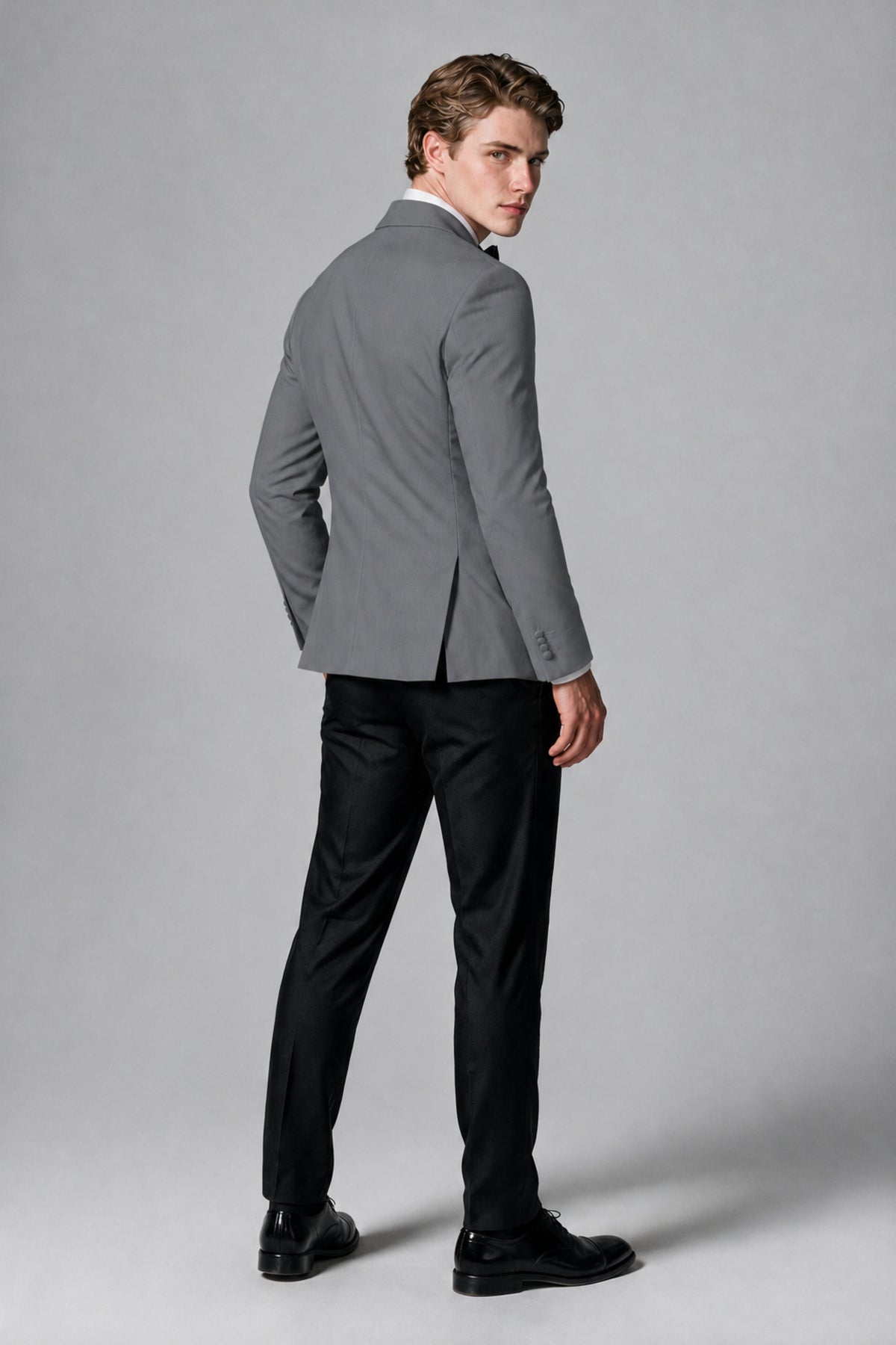BOLODOO Men's Gray Double-Breasted Tuxedo Blazer – Shawl Lapel Formal Suit Jacket - Gray - Gray_3