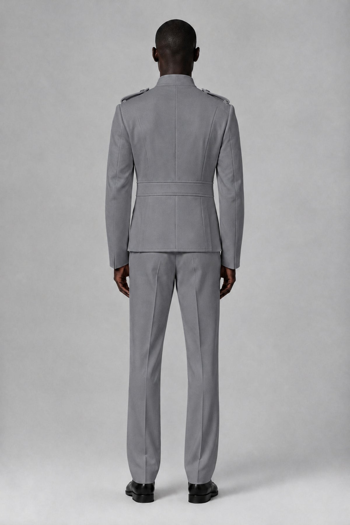 Bolodoo Men's Gray Military-Inspired Two-Piece Suit with Stand Collar - Gray - Gray_3