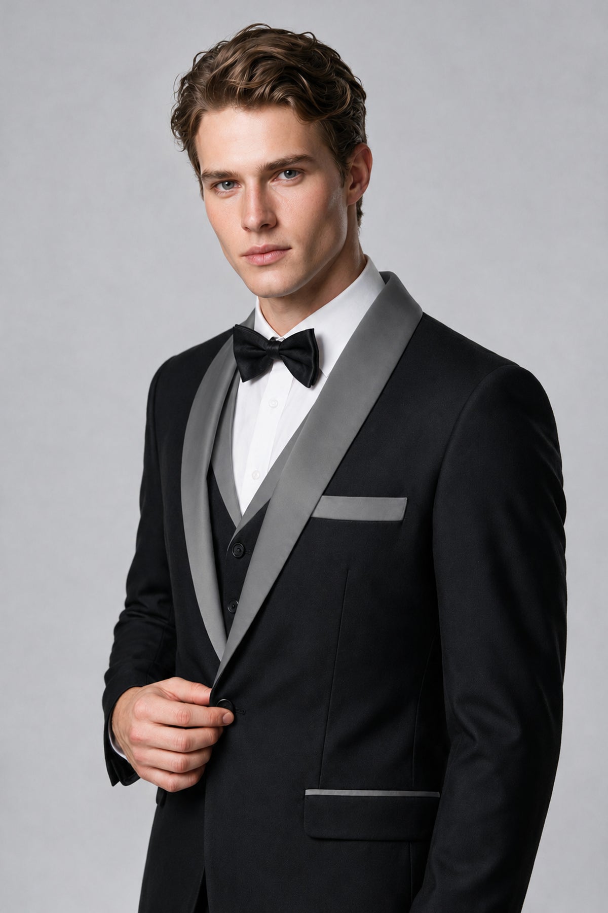 Bolodoo Men's Gray 3-Piece Shawl Lapel Tuxedo Suit - Gray - Gray_4