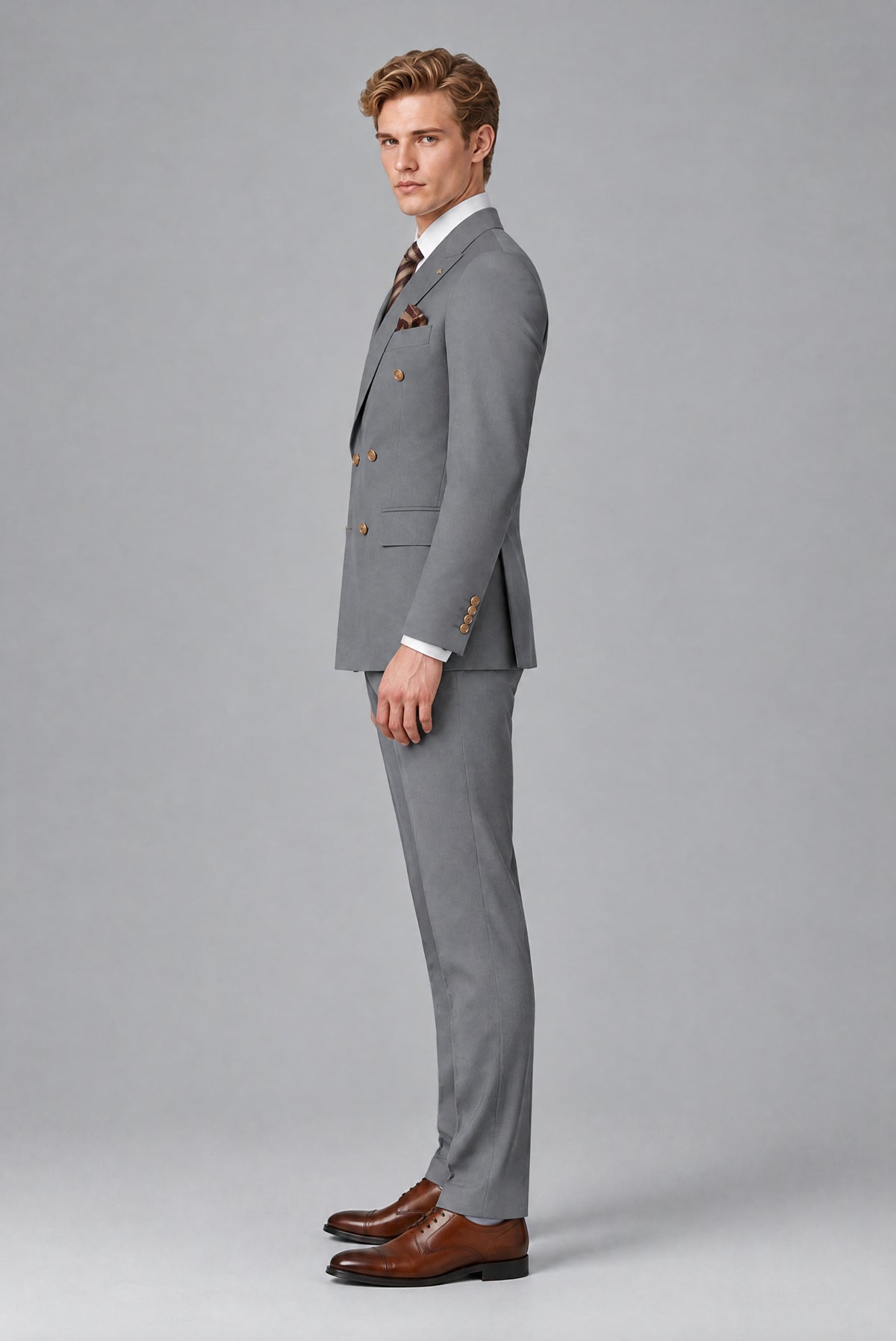 Bolodoo Men's Gray Double-Breasted 2-Piece Wedding Suit - Gray - Gray_4