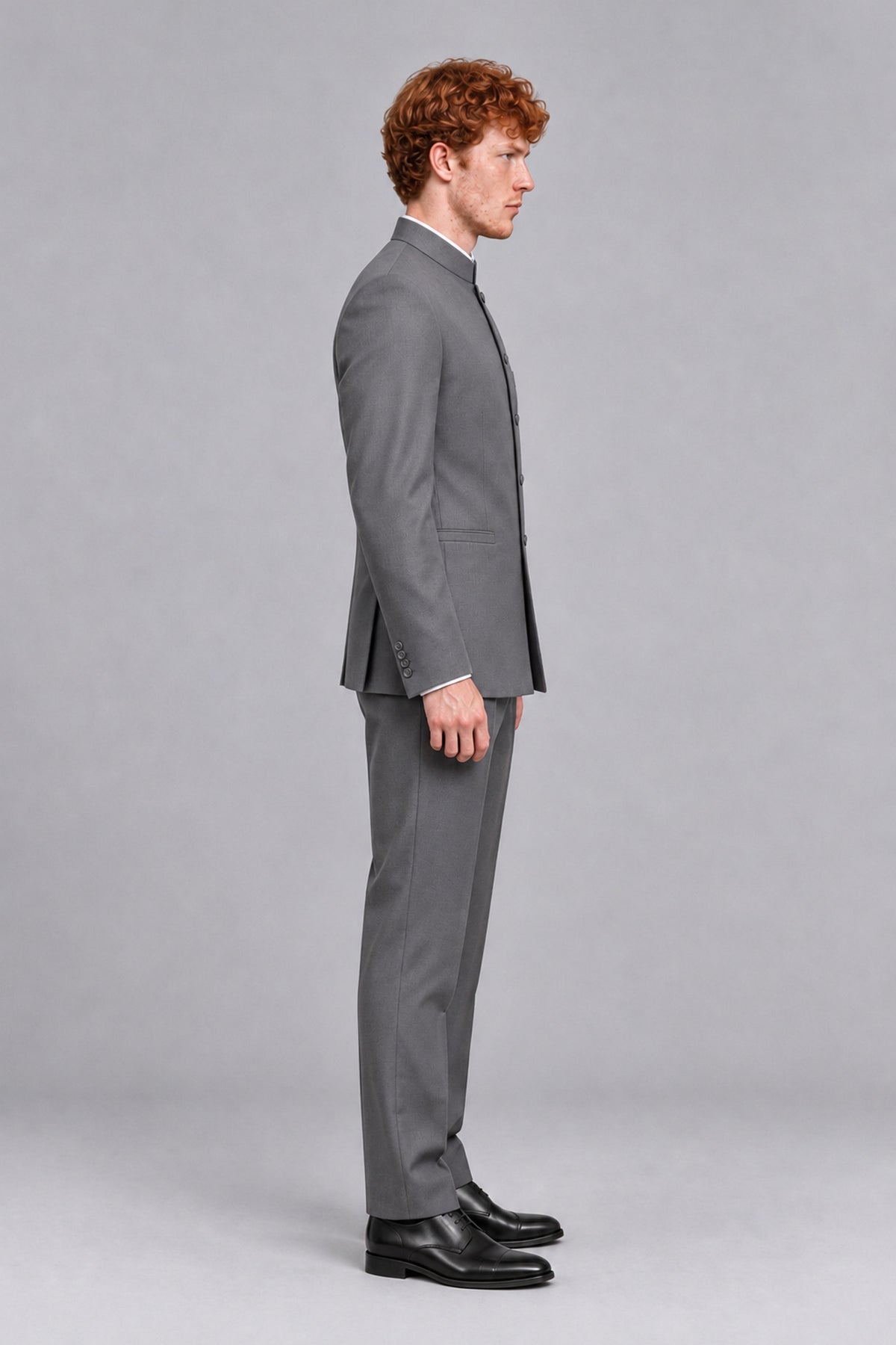 BOLODOO Men's Gray Mandarin Collar Two-Piece Suit - Gray - Gray_4