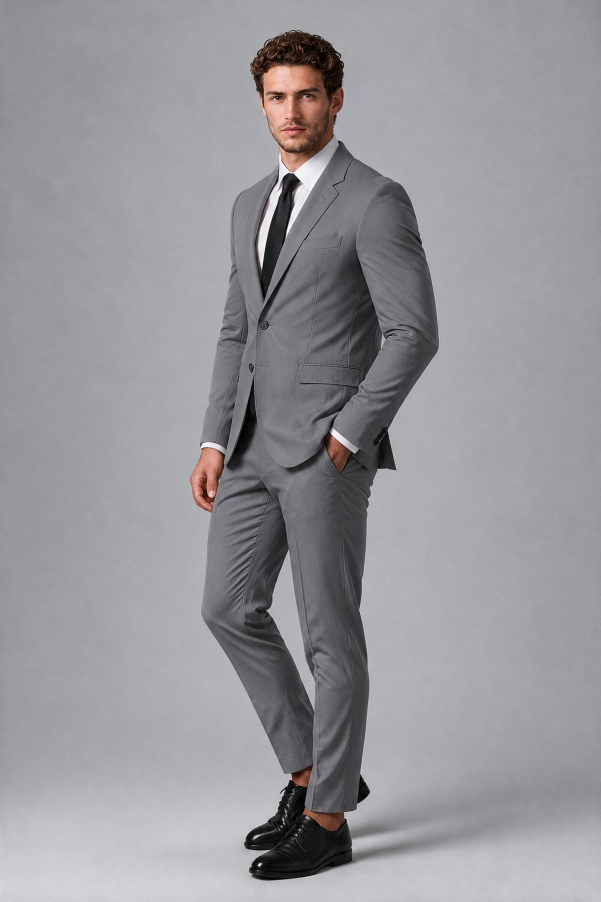 Bolodoo Men's Gray Two-Piece Suit with Notch-Lapel Jacket & Trousers - Gray - Gray_4