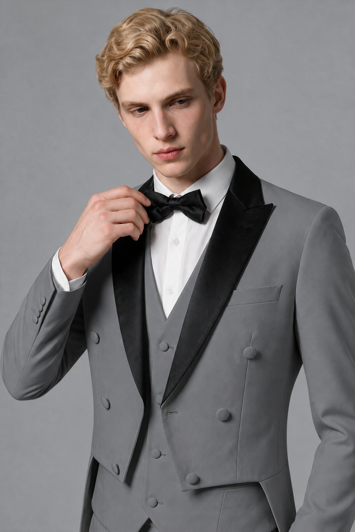 Bolodoo Men's Gray 3-Piece Tailcoat Tuxedo Suit with Vest & Trousers - Gray - Gray_4