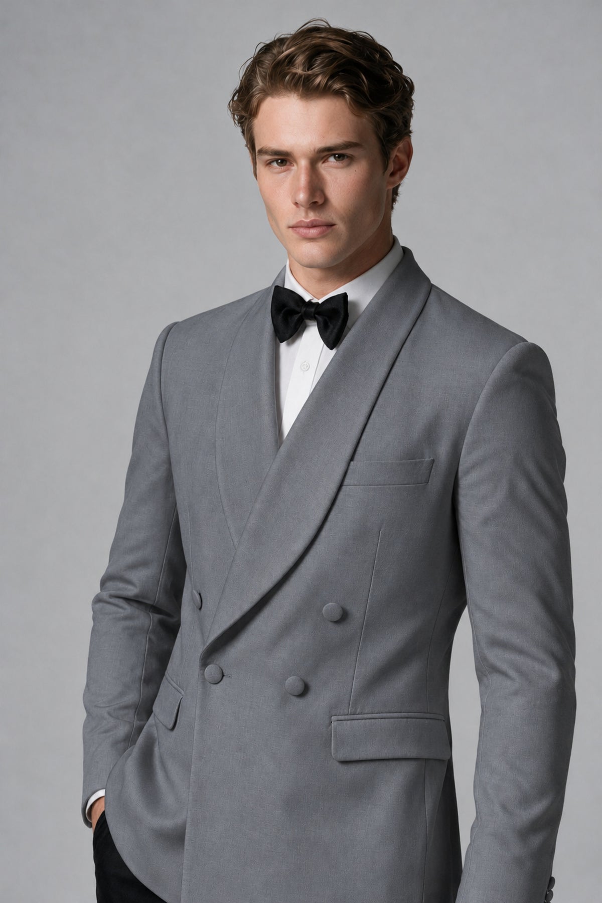 BOLODOO Men's Gray Double-Breasted Tuxedo Blazer – Shawl Lapel Formal Suit Jacket - Gray - Gray_4