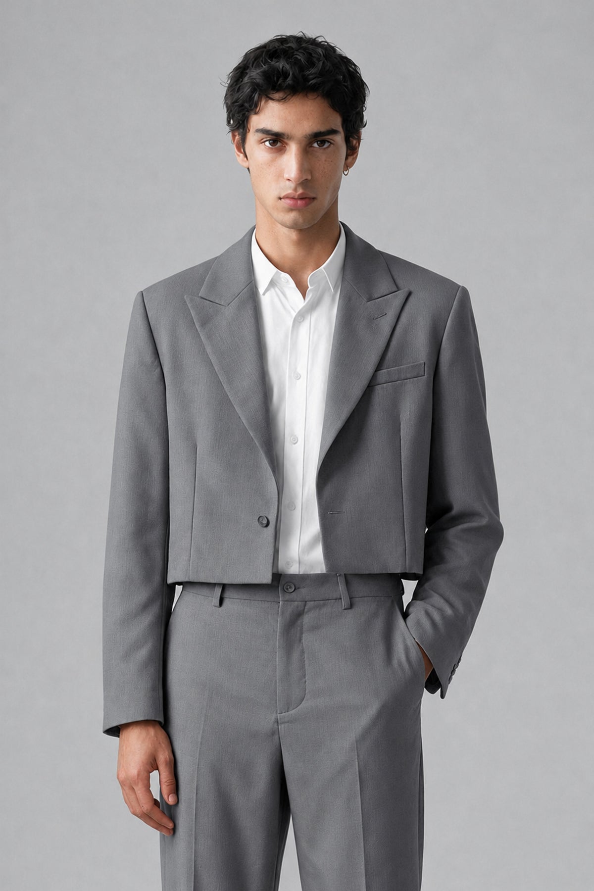 Bolodoo Men's Gray Cropped Blazer & Wide-Leg Trousers 2-Piece Suit - Gray - Gray (1)