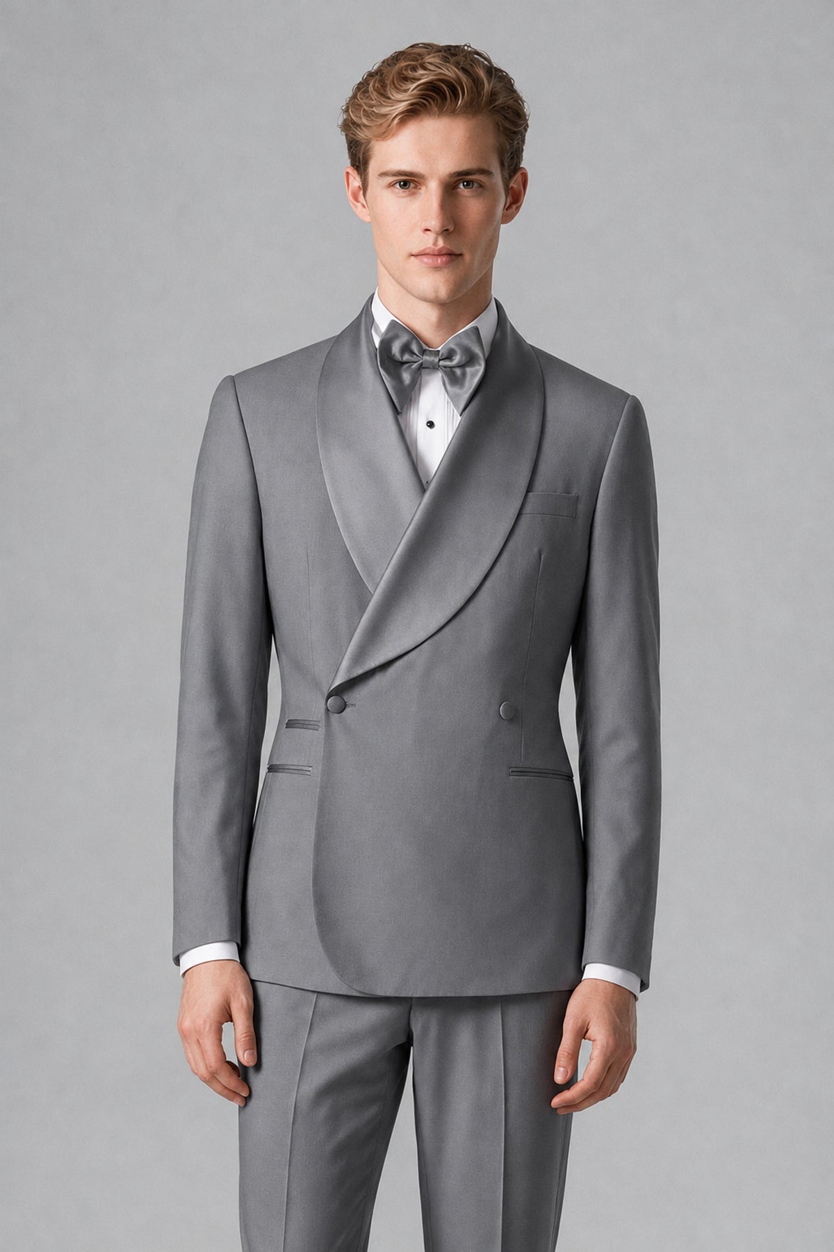 Bolodoo Men's Gray Shawl Lapel 2-Piece Tuxedo Suit – Jacket & Trousers - Gray - Gray (1)