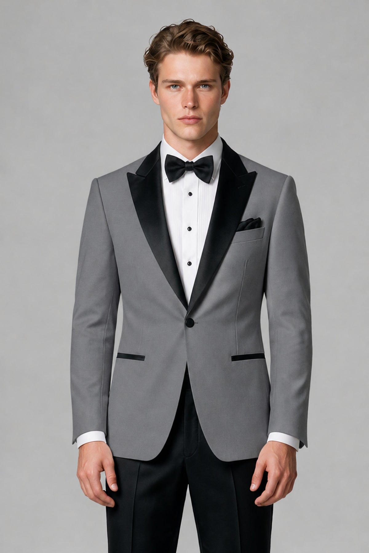 BOLODOO Men's Gray Single-Button Tuxedo Blazer & Black Trousers 2-Piece Suit Set - Gray - Gray (1)