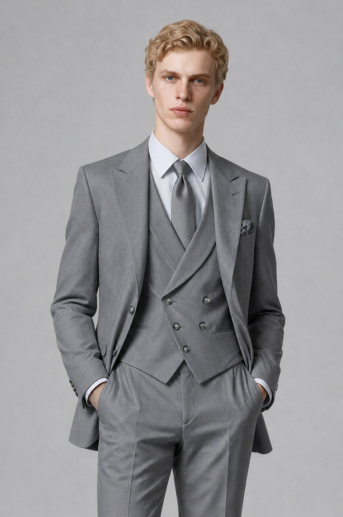 Bolodoo Men's Gray Two-Piece Suit with Notch-Lapel Jacket and Trousers - Gray - Gray (1)