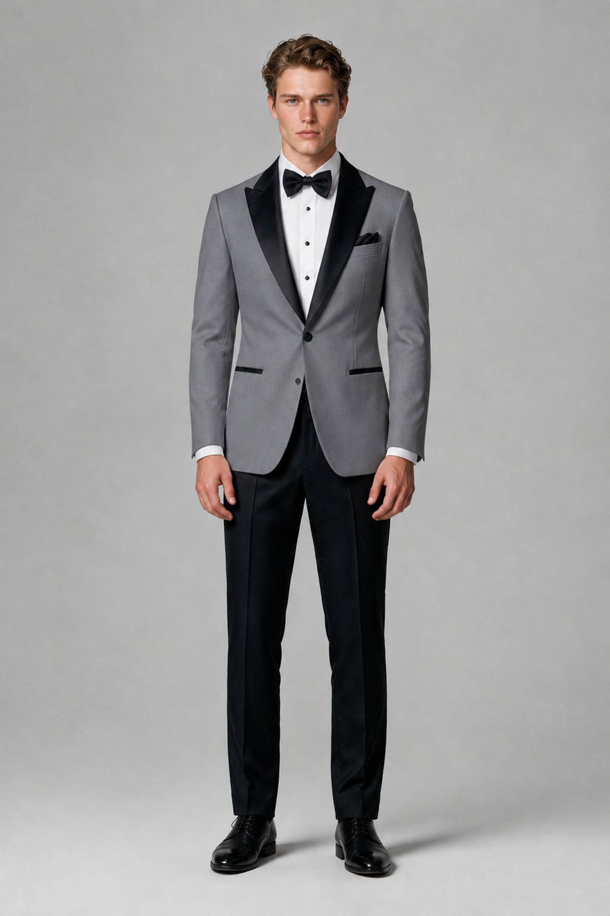 BOLODOO Men's Gray Single-Button Tuxedo Blazer & Black Trousers 2-Piece Suit Set - Gray - Gray (2)