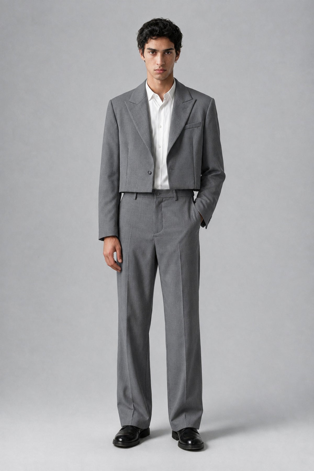 Bolodoo Men's Gray Cropped Blazer & Wide-Leg Trousers 2-Piece Suit - Gray - Gray (2)