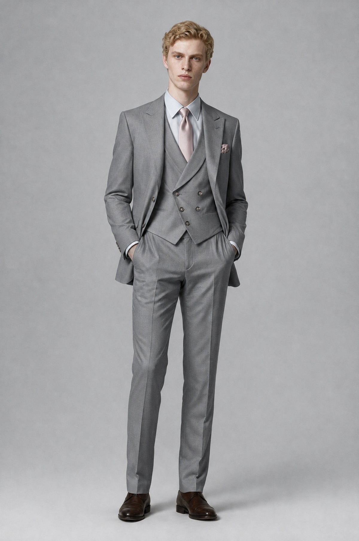 Bolodoo Men's Gray Two-Piece Suit with Notch-Lapel Jacket and Trousers - Gray - Gray (3)