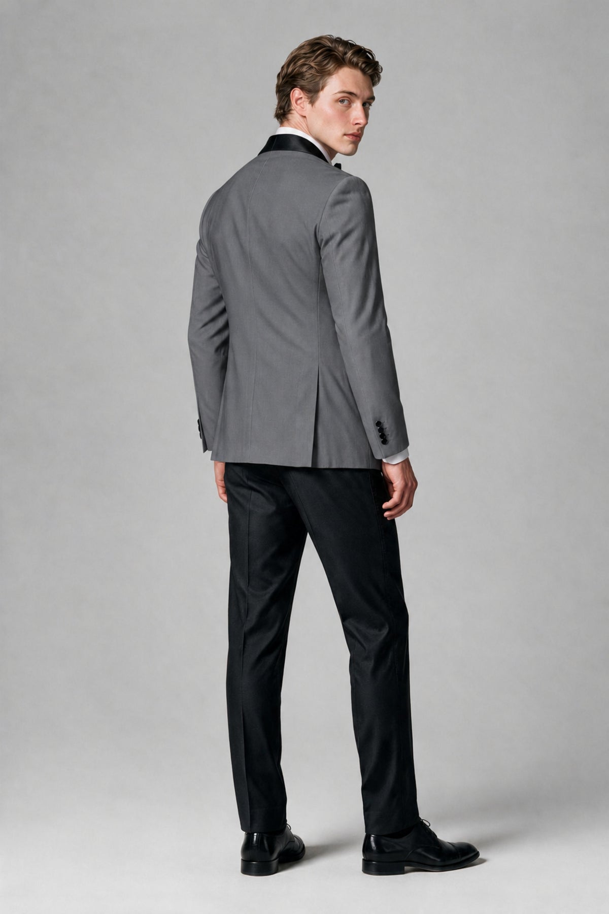 BOLODOO Men's Gray Single-Button Tuxedo Blazer & Black Trousers 2-Piece Suit Set - Gray - Gray (3)