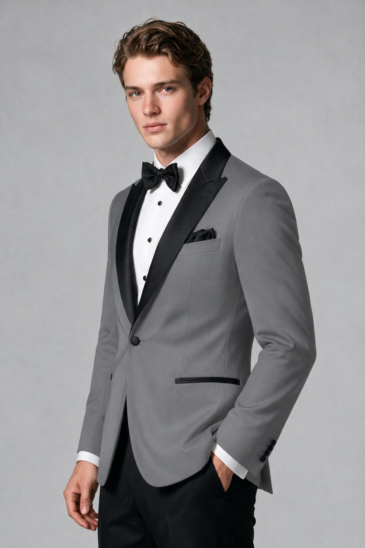 BOLODOO Men's Gray Single-Button Tuxedo Blazer & Black Trousers 2-Piece Suit Set - Gray - Gray (4)