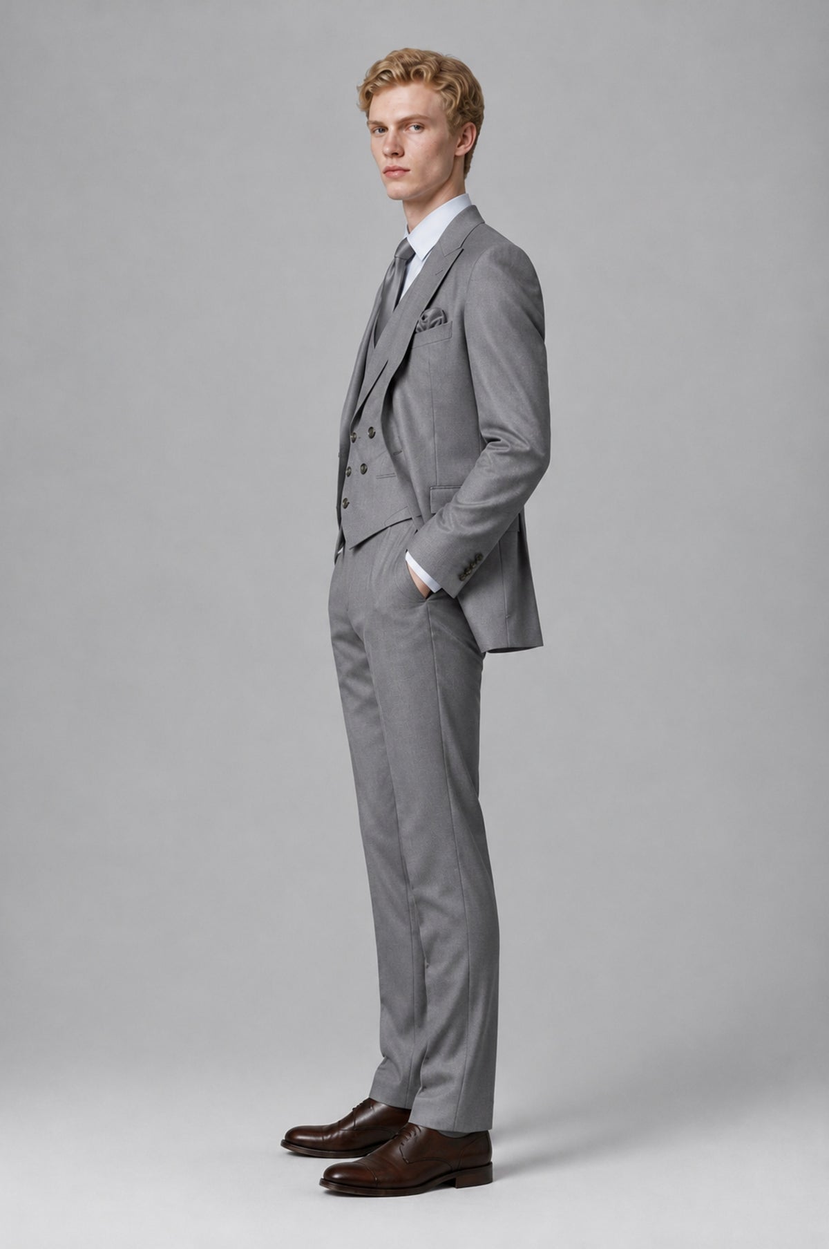 Bolodoo Men's Gray Two-Piece Suit with Notch-Lapel Jacket and Trousers - Gray - Gray (4)