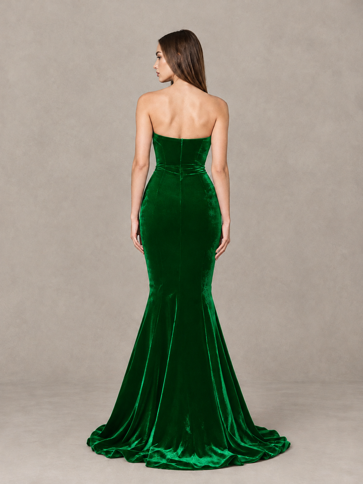 BOLODOO Green Strapless Sweetheart Velvet-Look Mermaid Evening Dress - Green - Green_2