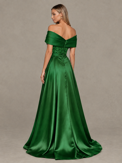 BOLODOO Green Sequin Mermaid Evening Dress with Detachable Satin Overskirt and Sweep Train - Green - Green_2