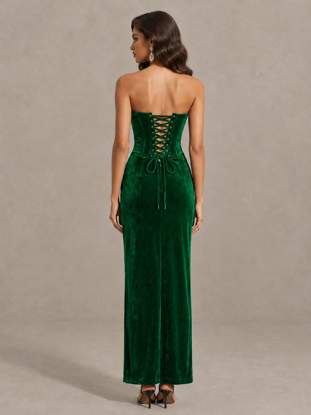 BOLODOO Green Strapless Velvet Cocktail Maxi Dress - Green - Green_2