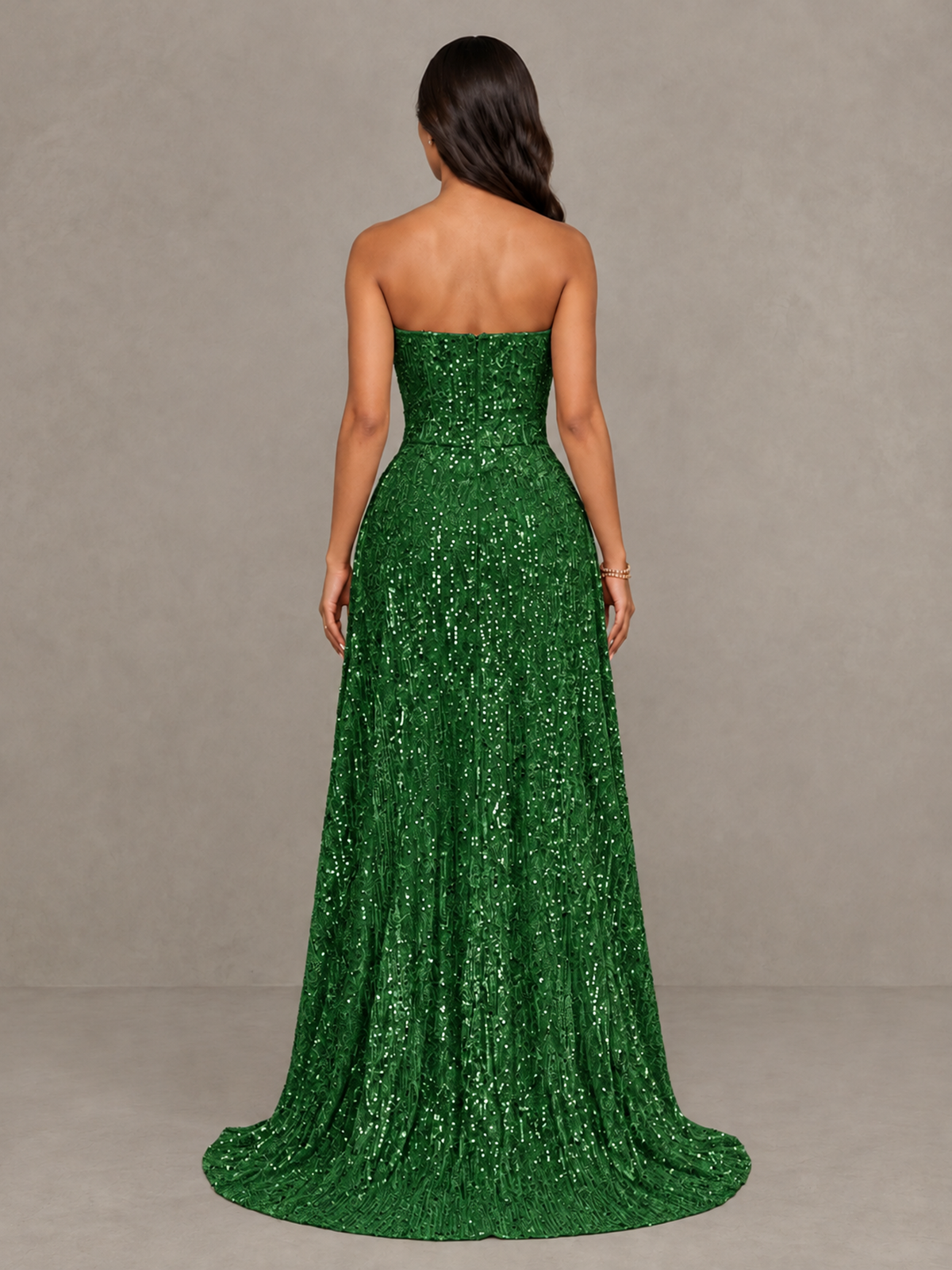 BOLODOO Green Sequin Strapless Mini Dress with High Low Overskirt - Green - Green_2