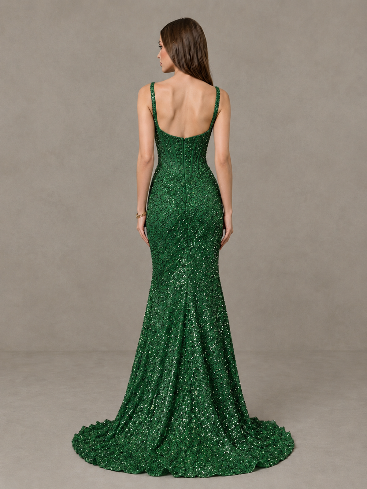 BOLODOO Green Sequin Corset Evening Gown with High Slit - Green - Green_2