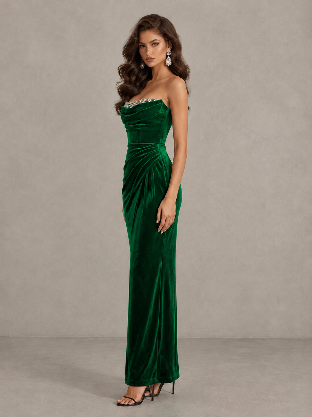 BOLODOO Green Strapless Velvet Cocktail Maxi Dress - Green - Green_4