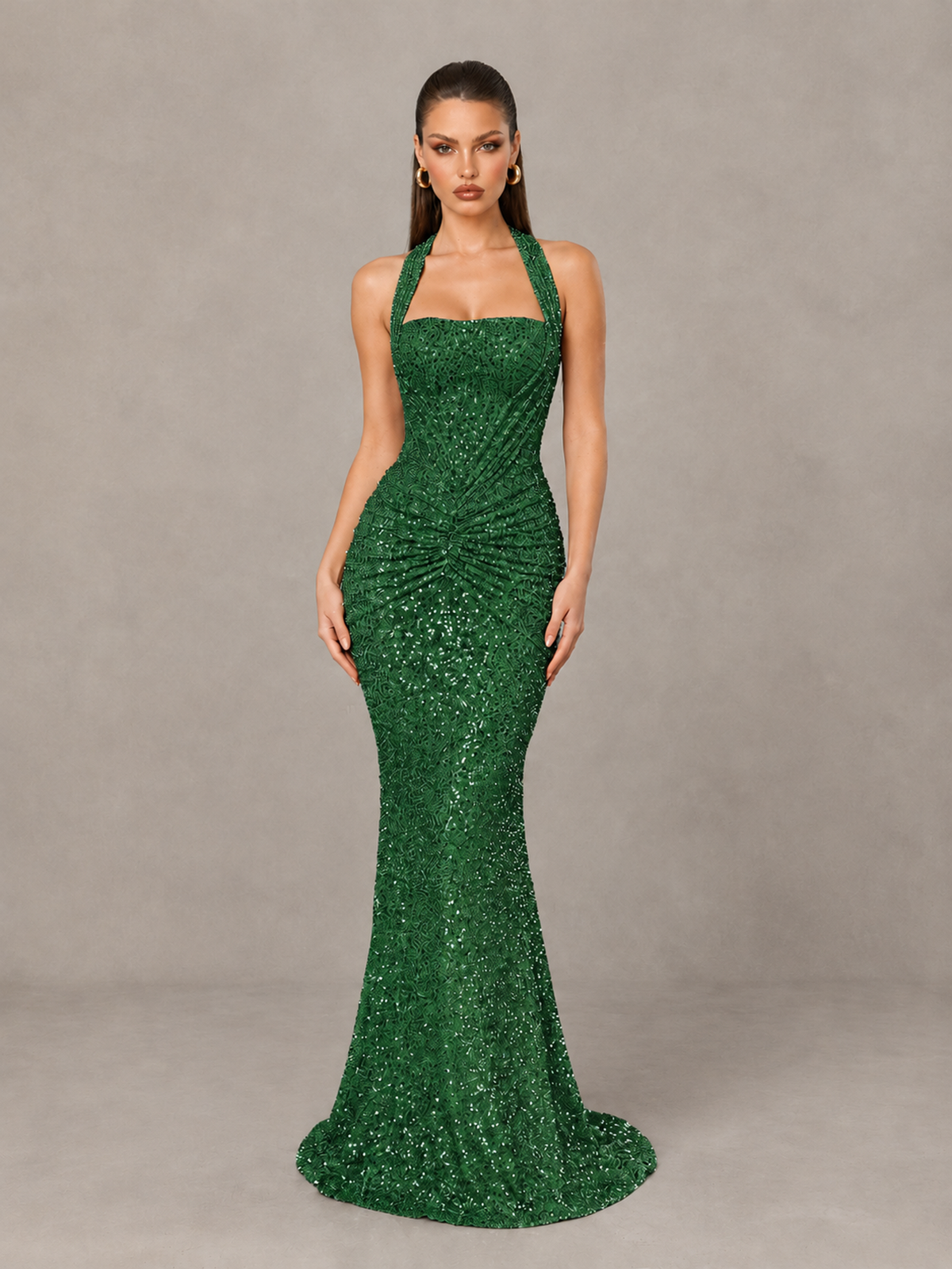 BOLODOO Green Sequin Halter Mermaid Evening Gown - Green - Green (1)