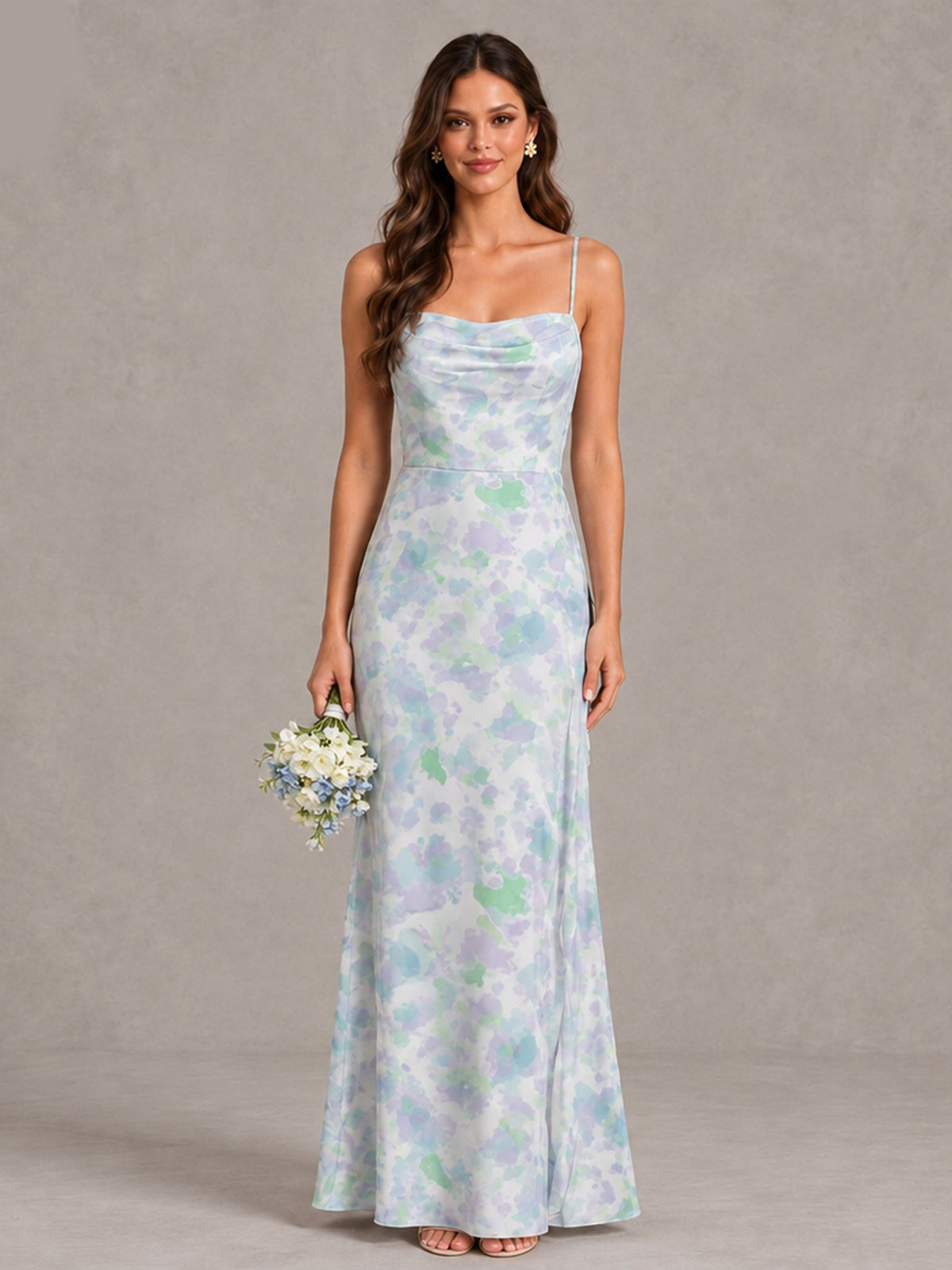 Green Floral Bridesmaid Dress with Crisscross Open Back - Green - Green (1)