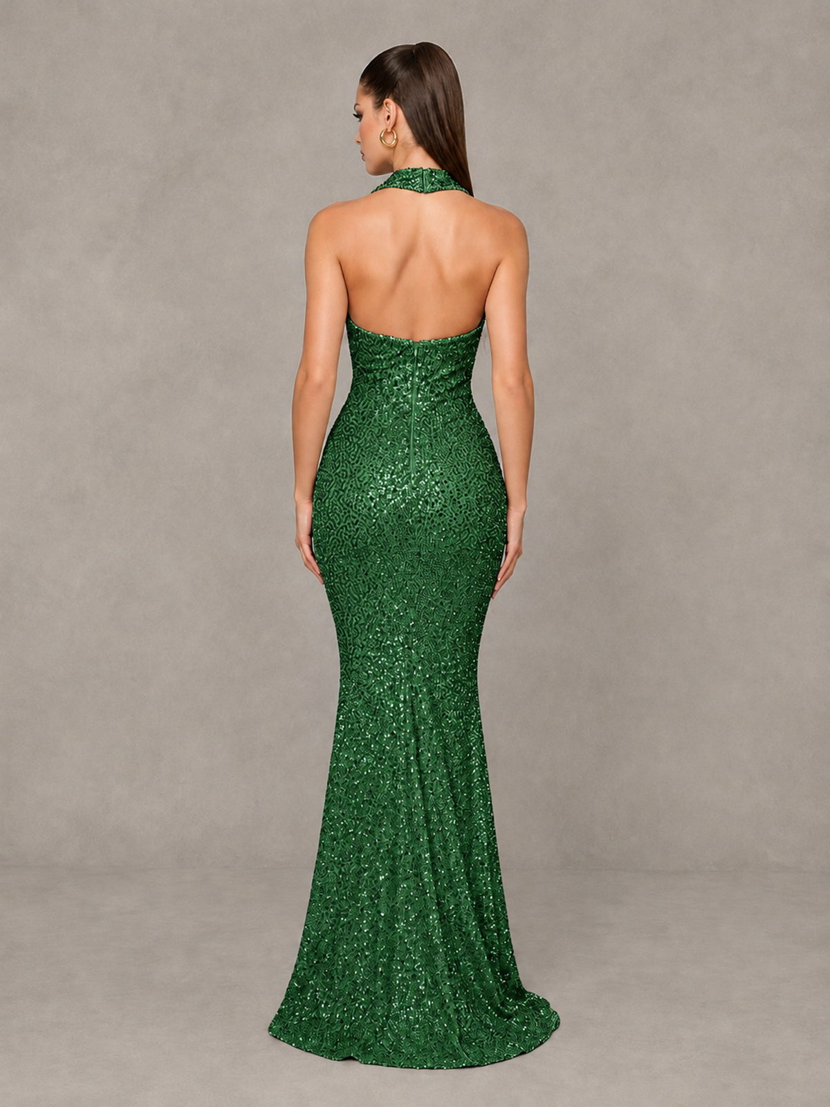 BOLODOO Green Sequin Halter Mermaid Evening Gown - Green - Green (2)