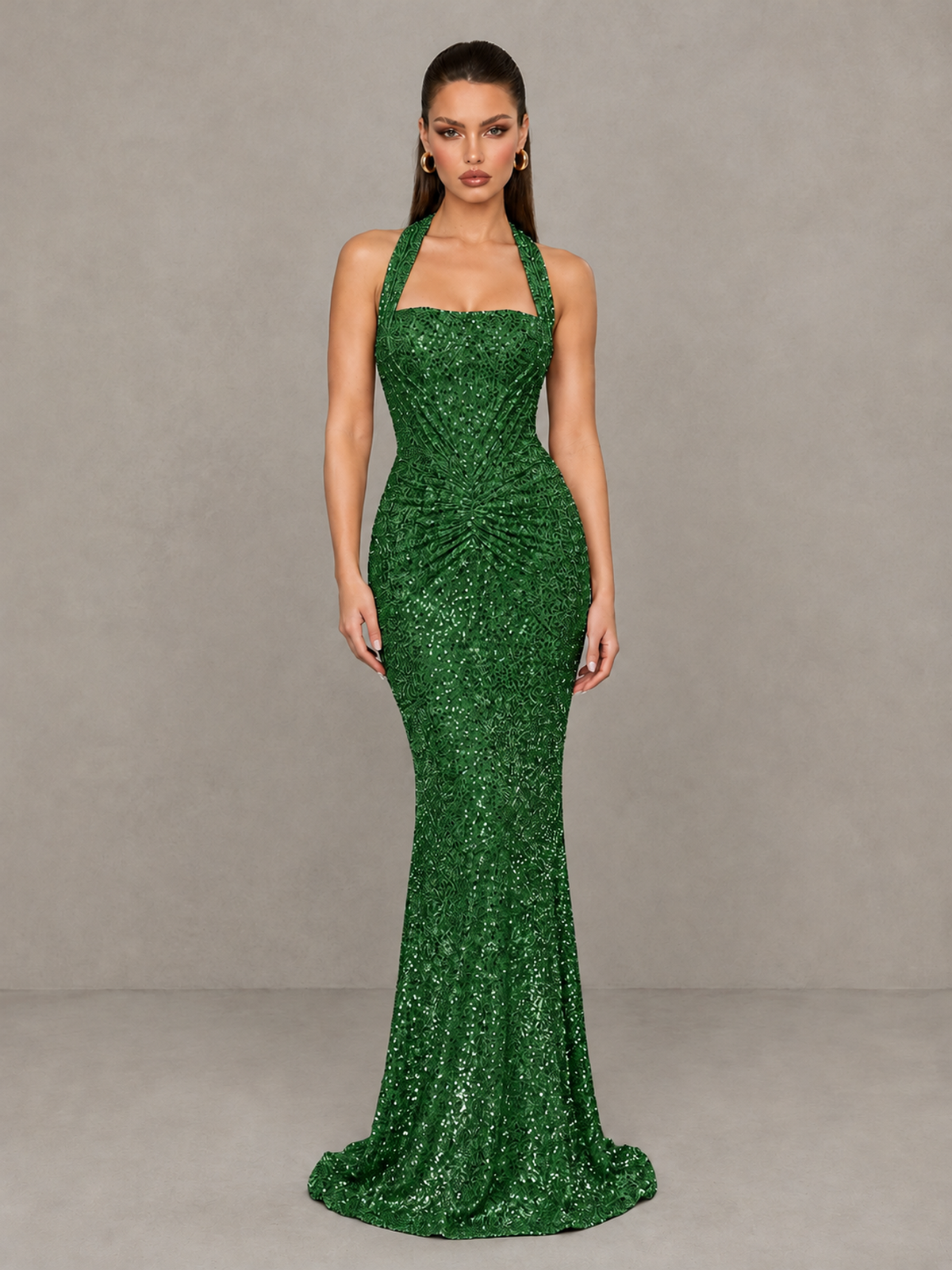 BOLODOO Green Sequin Halter Mermaid Evening Gown - Green - Green (3)