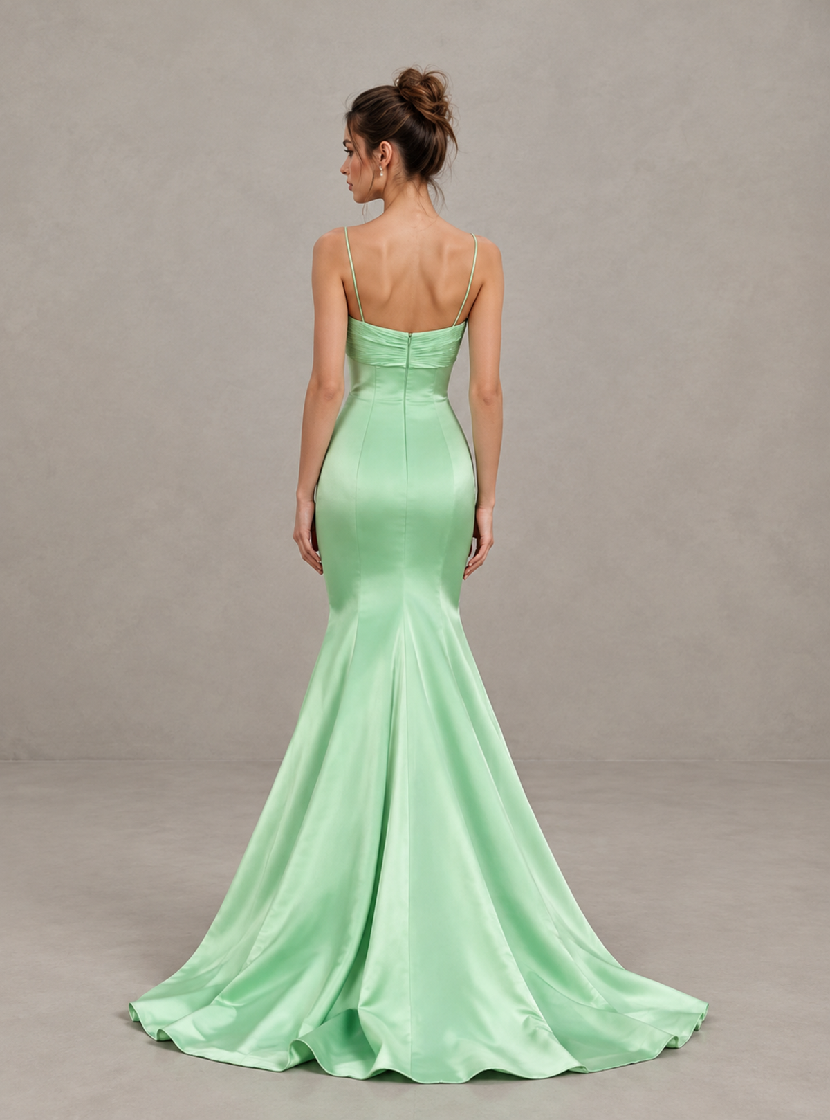 BOLODOO Mint Green Satin-Look Mermaid Prom Dress with Bow 