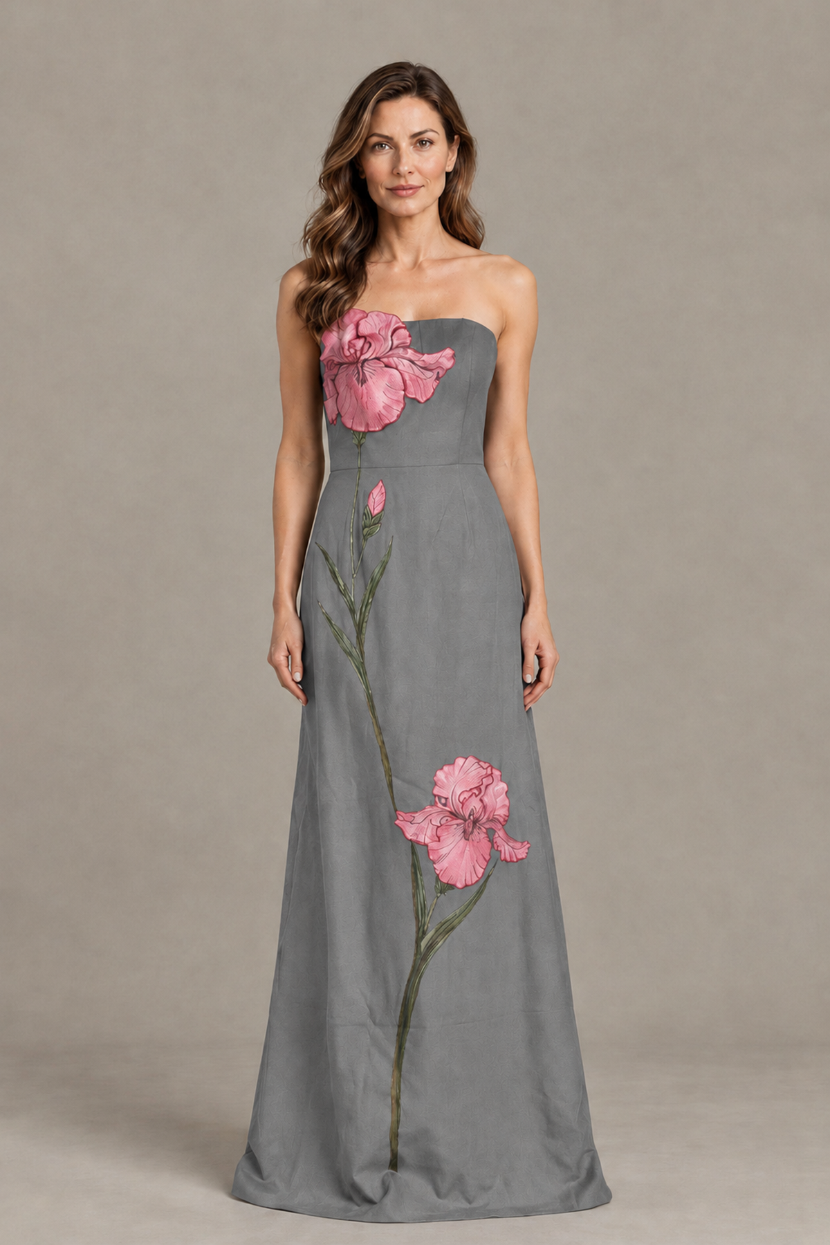 BOLODOO Grey Strapless Floral Mother of the Bride Gown - Grey - Grey_01