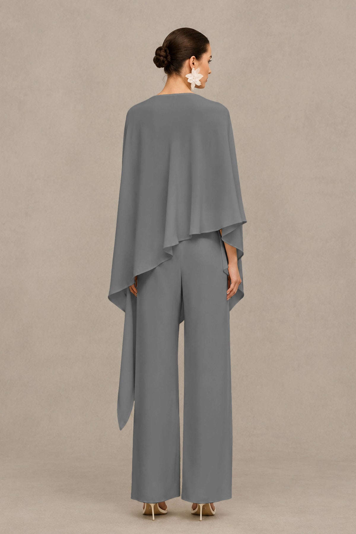 BOLODOO Grey Cape Sleeve Wide-Leg Formal Pantsuit - Grey - Grey_02