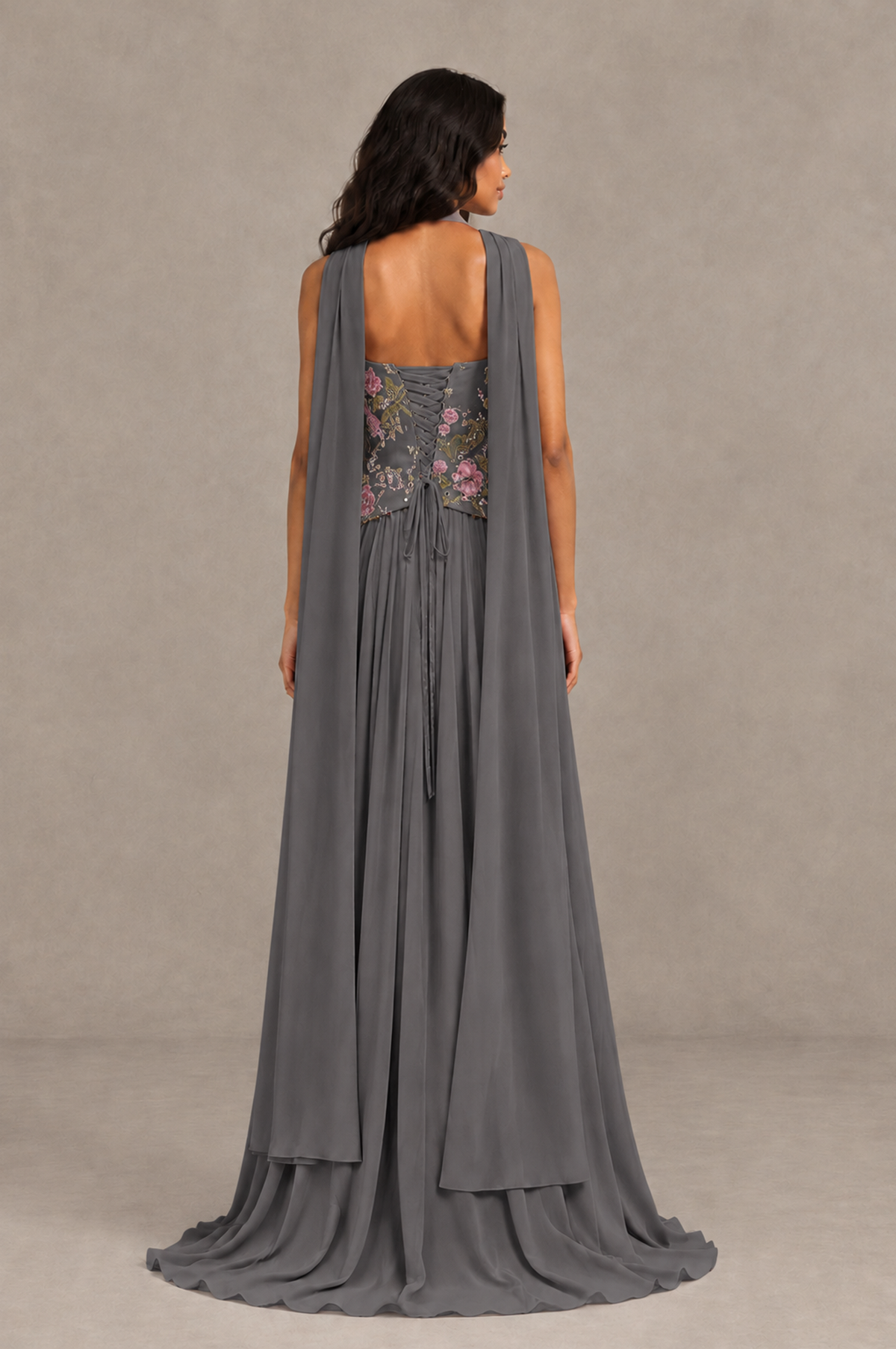 BOLODOO Grey Strapless Beaded Floral Corset Chiffon Maxi Gown – Open Back Prom & Formal Evening Dress - Grey - Grey_02